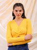 Shop Freehand Women Yellow Fitted Solid V-Neck Regular Online.