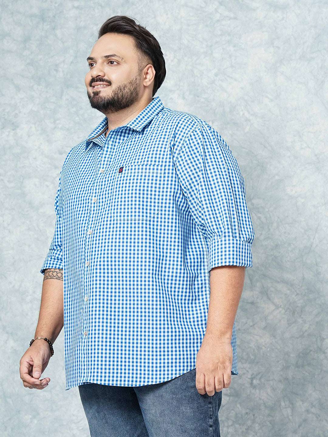 Shop Hardsoda Men Blue Plus Size Checked Casual Shirt Online.