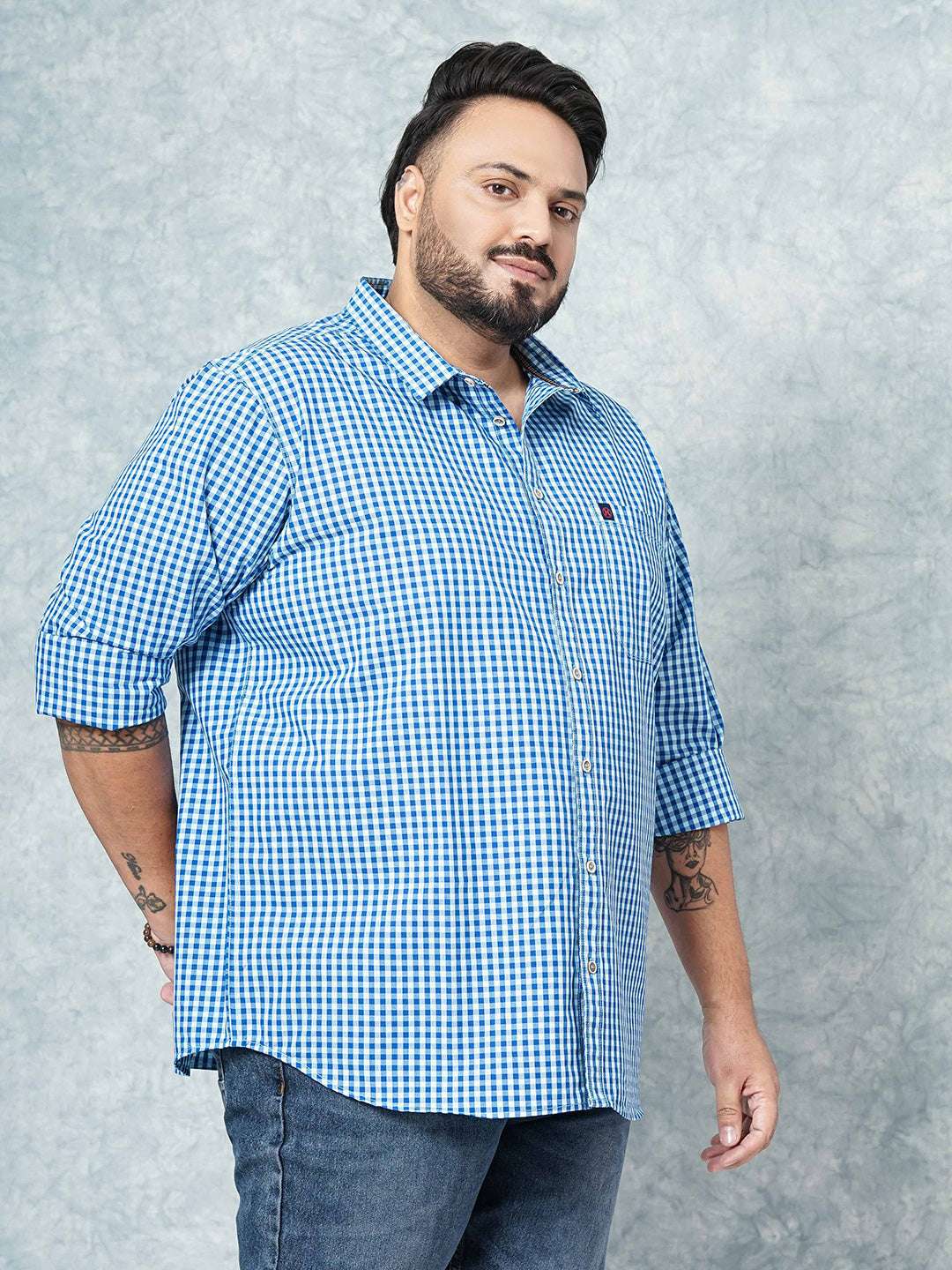 Shop Hardsoda Men Blue Plus Size Checked Casual Shirt Online.