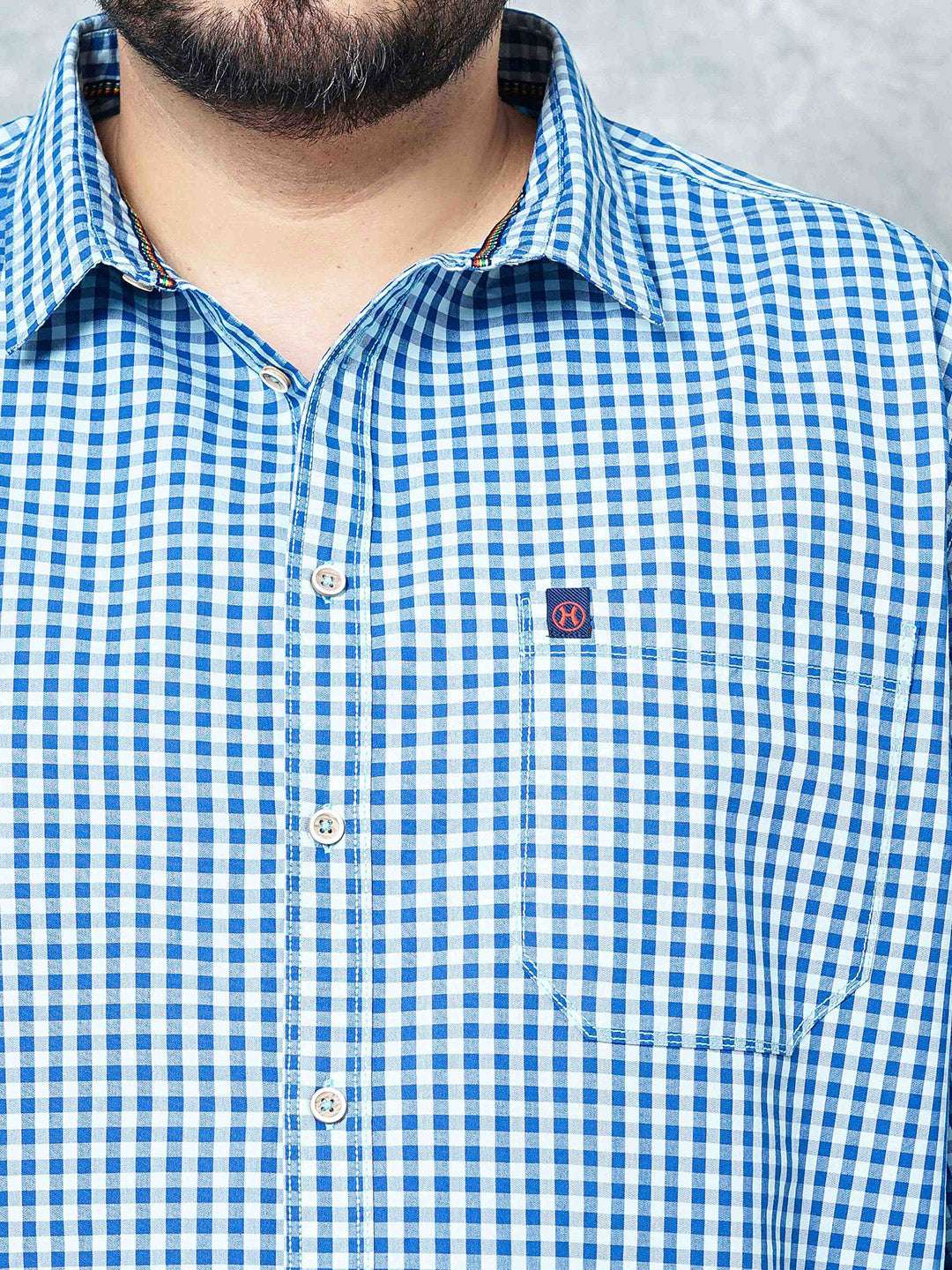 Shop Hardsoda Men Blue Plus Size Checked Casual Shirt Online.