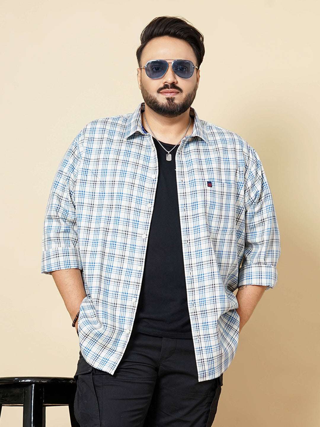 Shop Hardsoda Men Blue Plus Size Checked Casual Shirt Online.