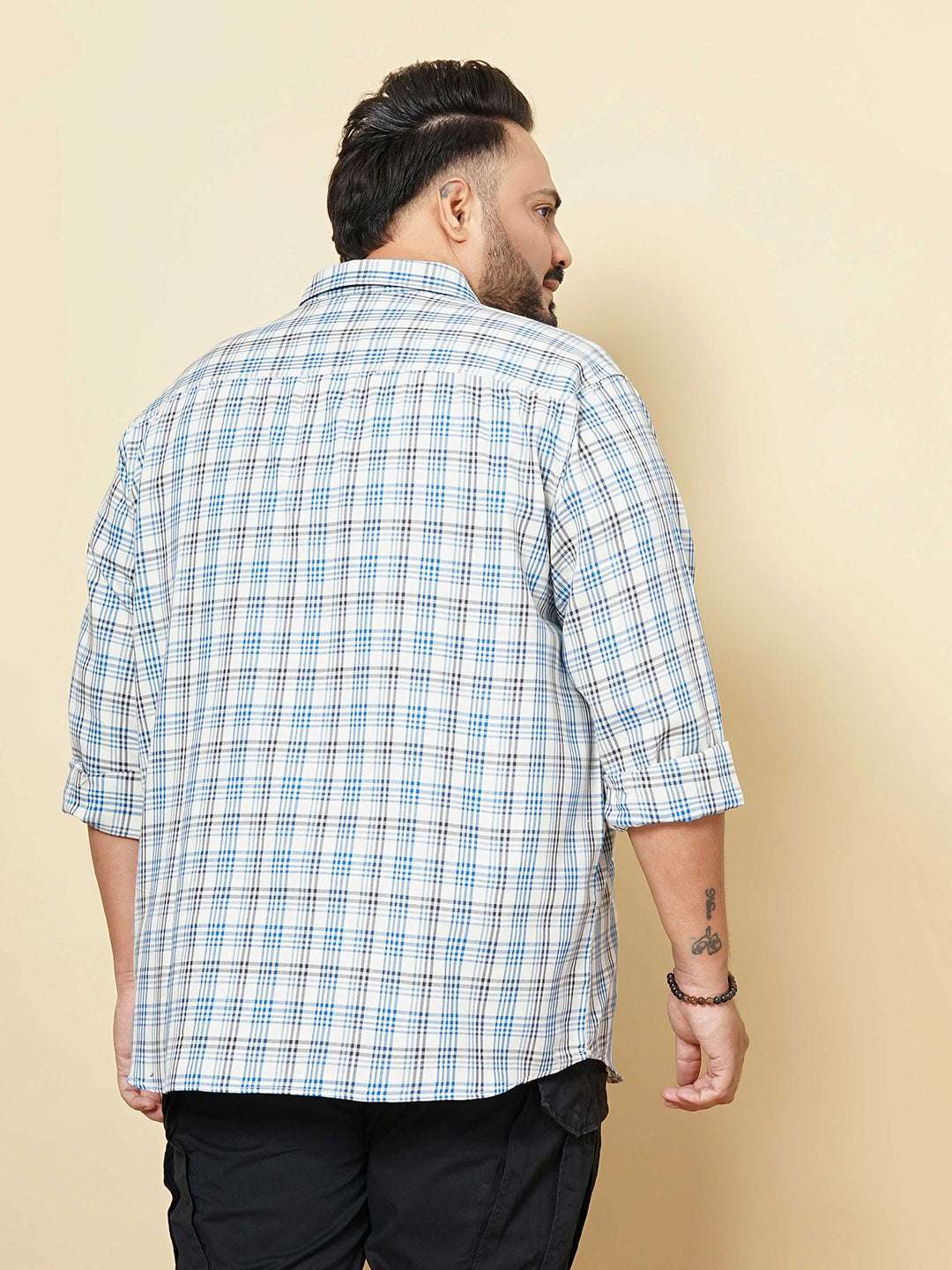 Shop Hardsoda Men Blue Plus Size Checked Casual Shirt Online.