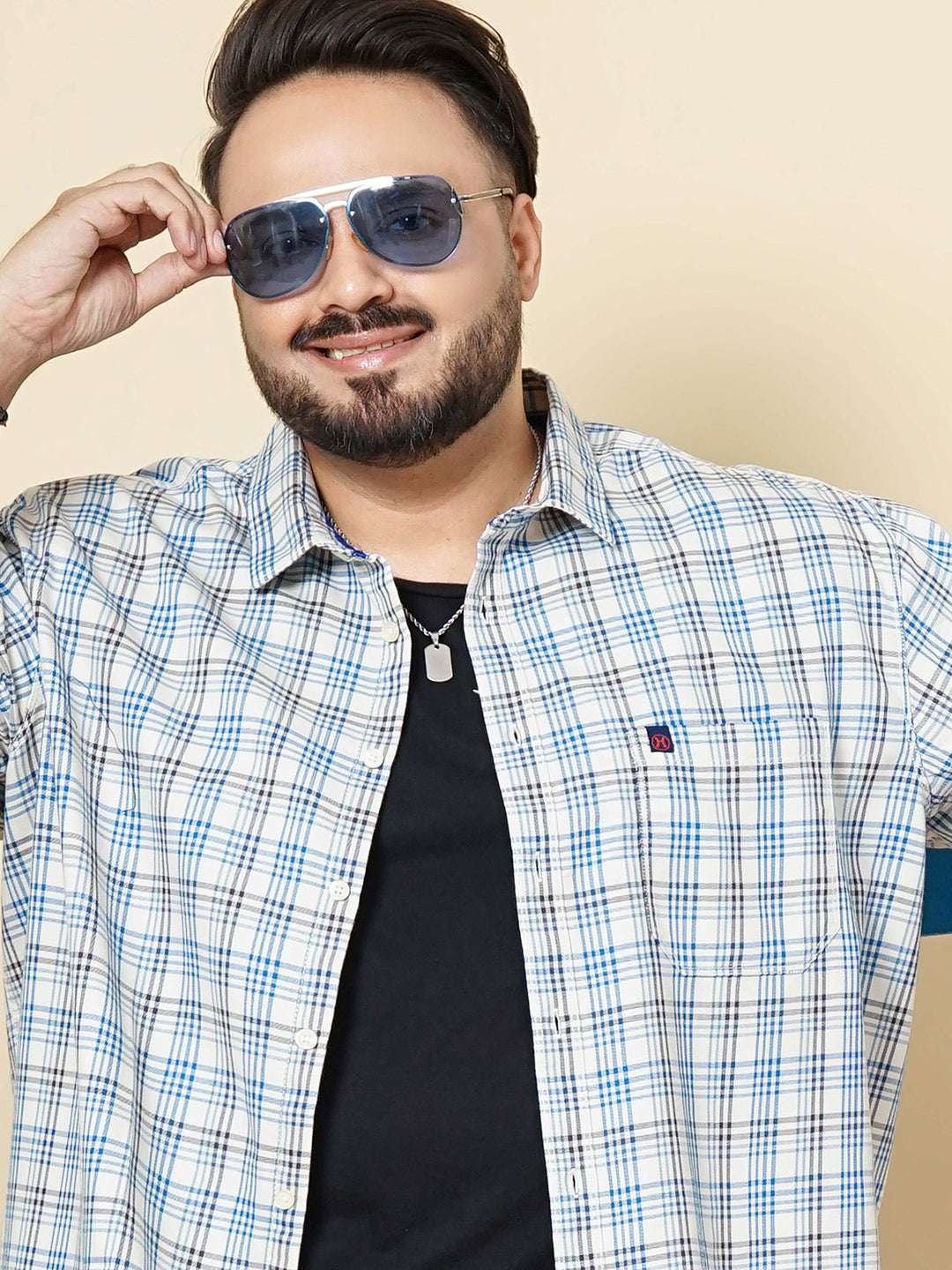 Shop Hardsoda Men Blue Plus Size Checked Casual Shirt Online.