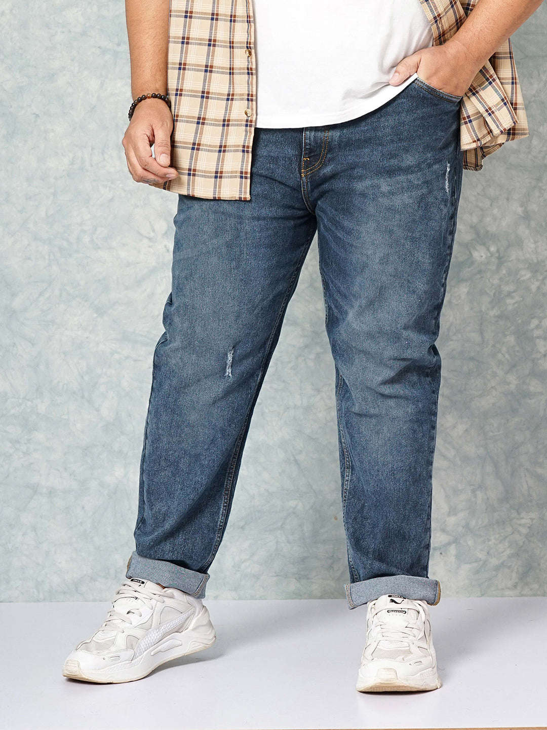 Shop Hardsoda Men Blue Plus Size Solid Mid Rise Stretchable Jeans Online.