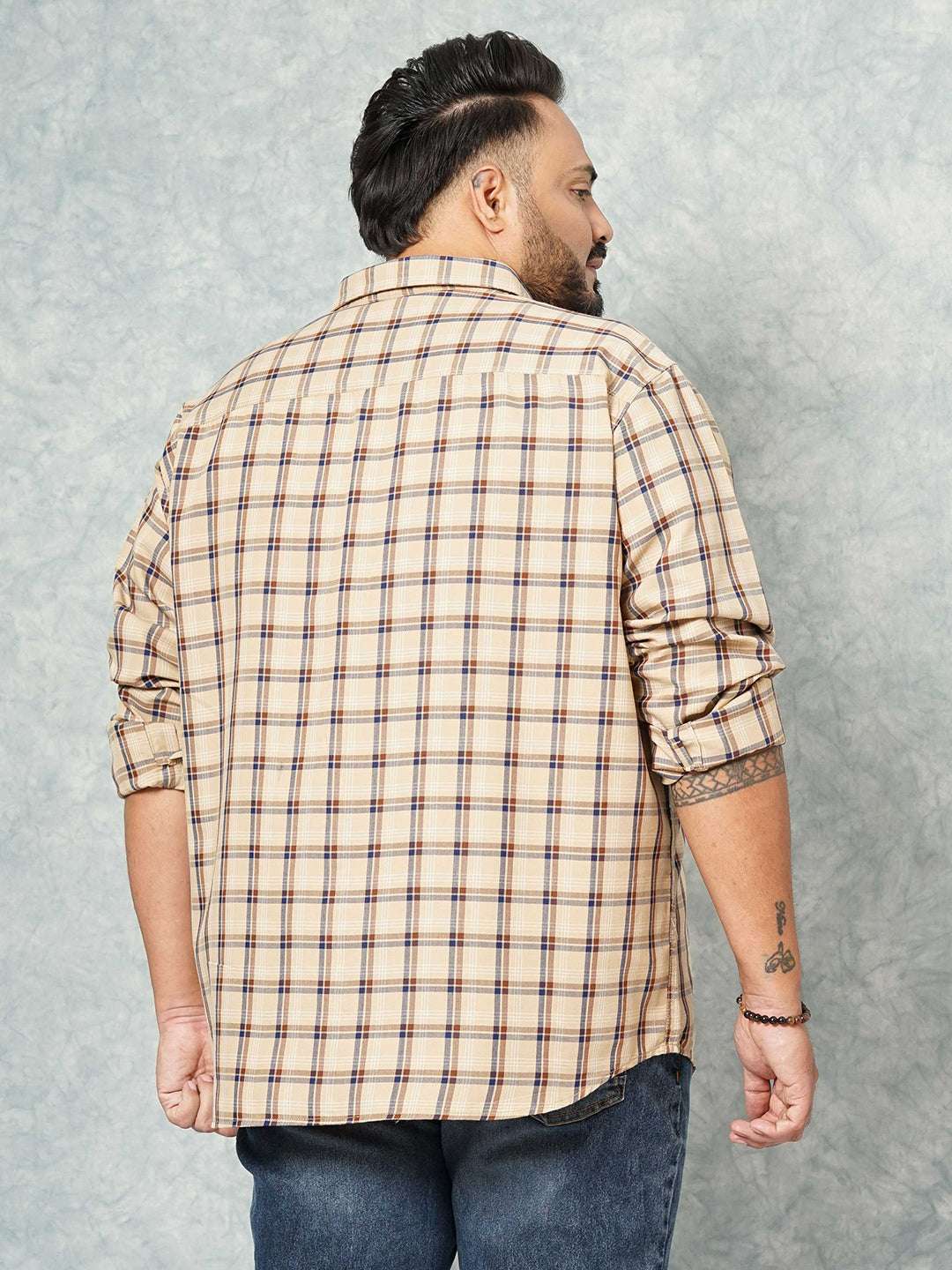 Shop Hardsoda Men Cream Plus Size Checked Casual Shirt Online.