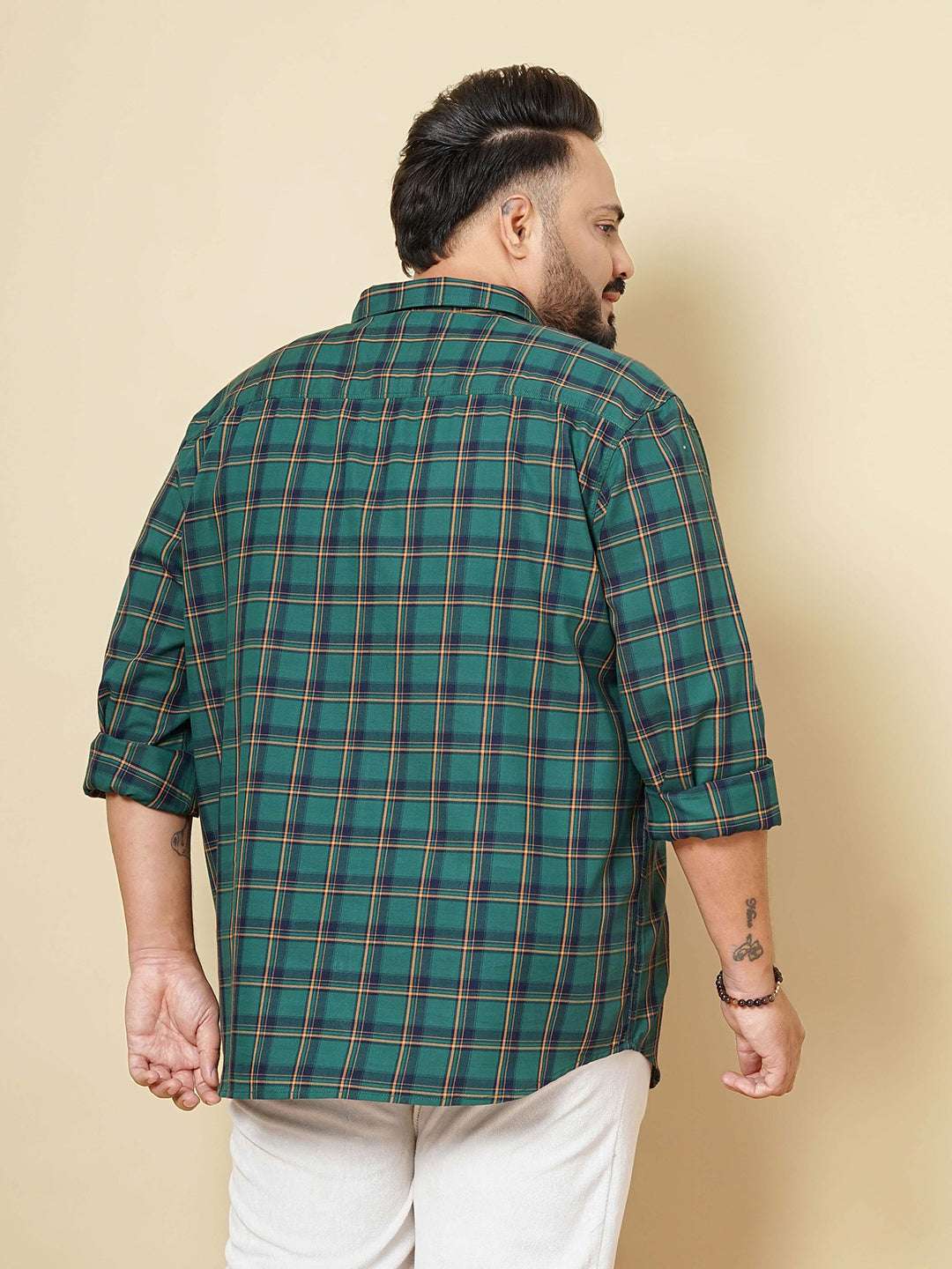 Shop Hardsoda Men Green Plus Size Checked Casual Shirt Online.