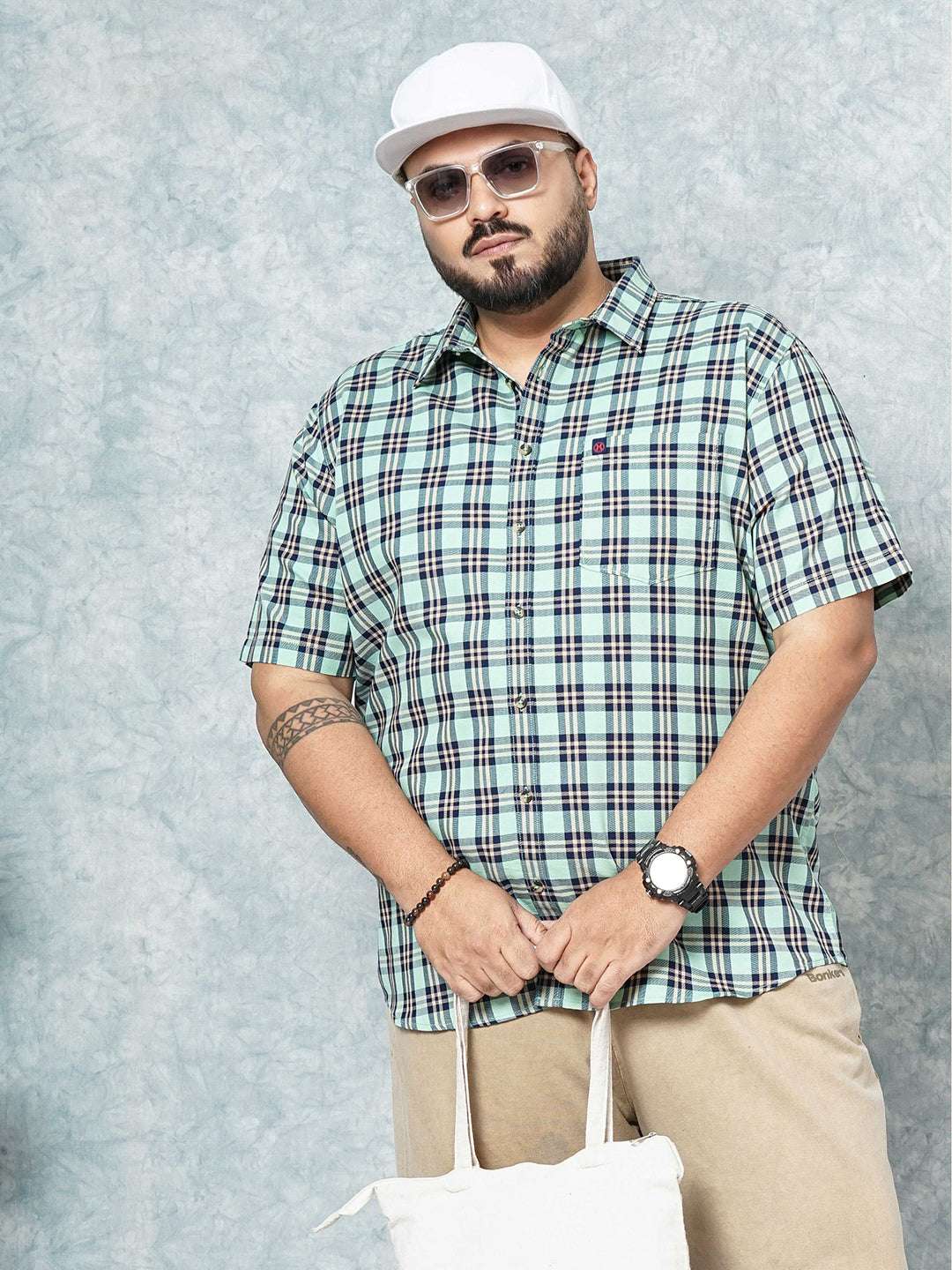 Shop Hardsoda Men Green Plus Size Checked Casual Shirt Online.