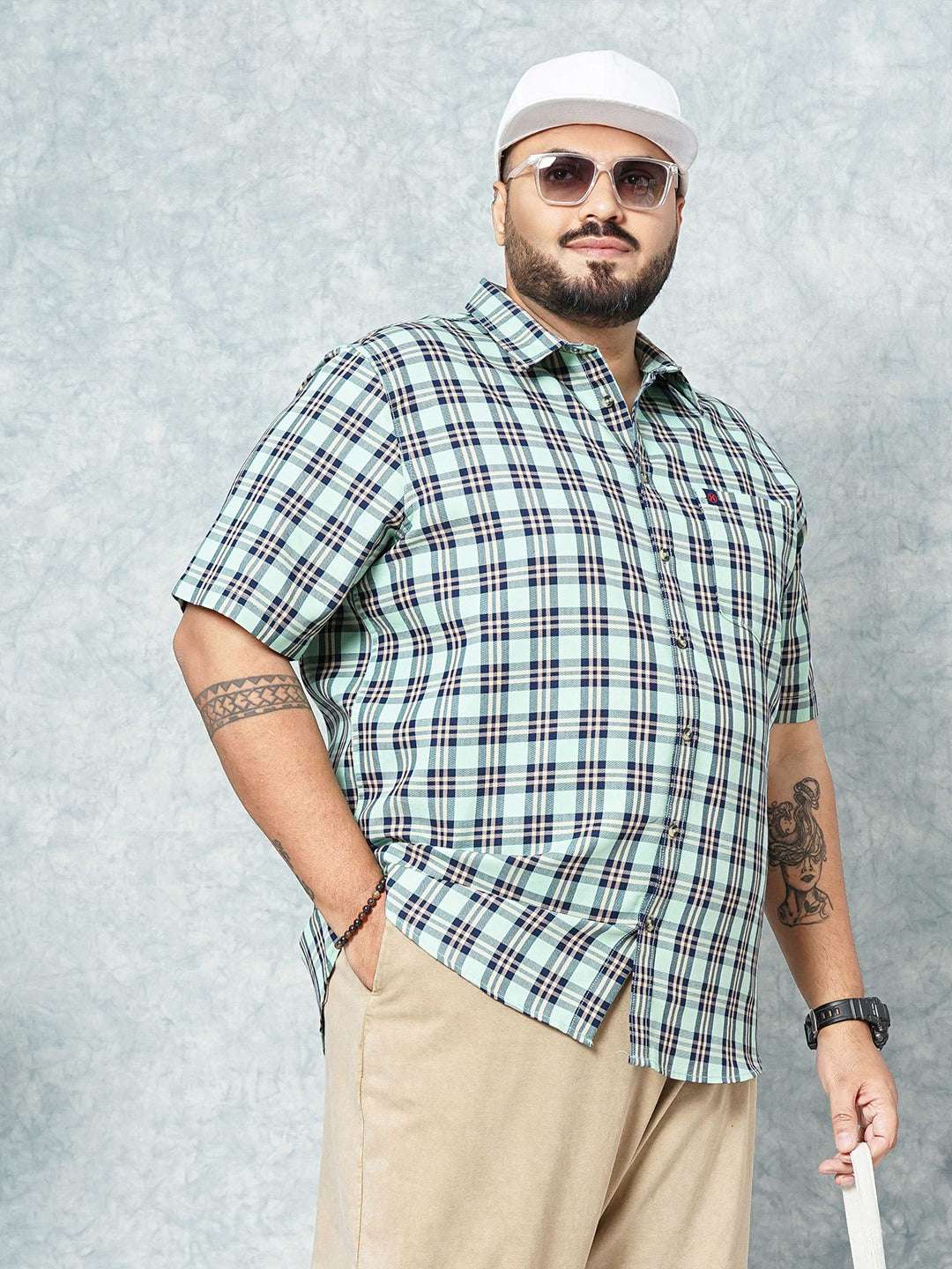 Shop Hardsoda Men Green Plus Size Checked Casual Shirt Online.