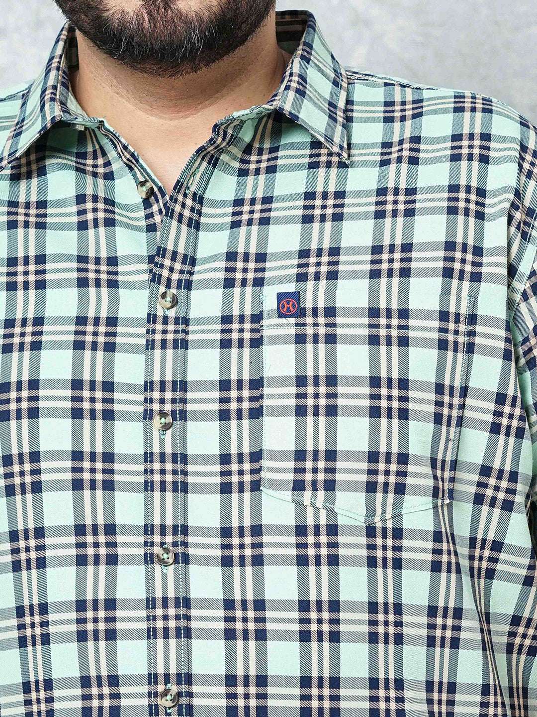 Shop Hardsoda Men Green Plus Size Checked Casual Shirt Online.