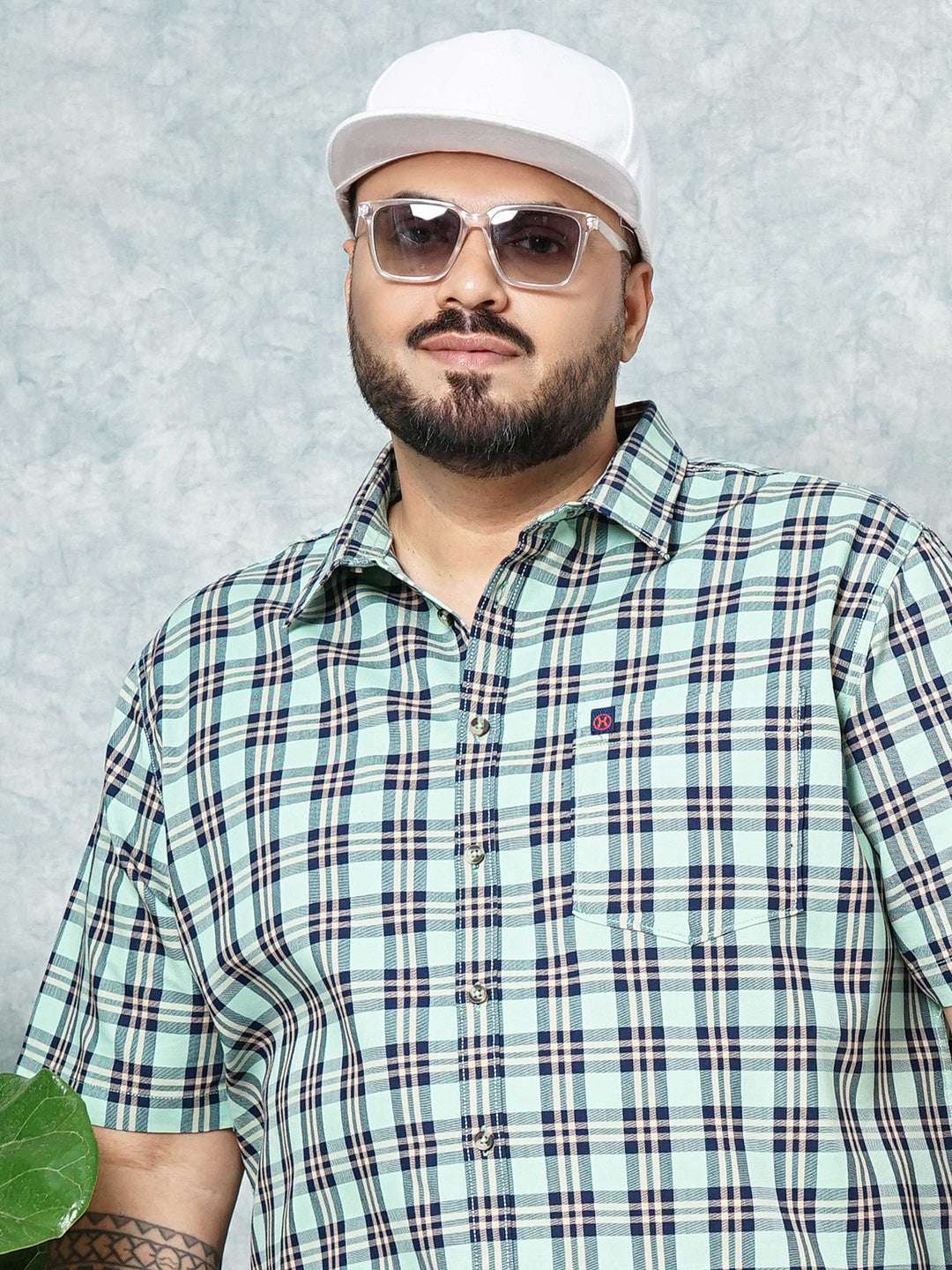 Shop Hardsoda Men Green Plus Size Checked Casual Shirt Online.