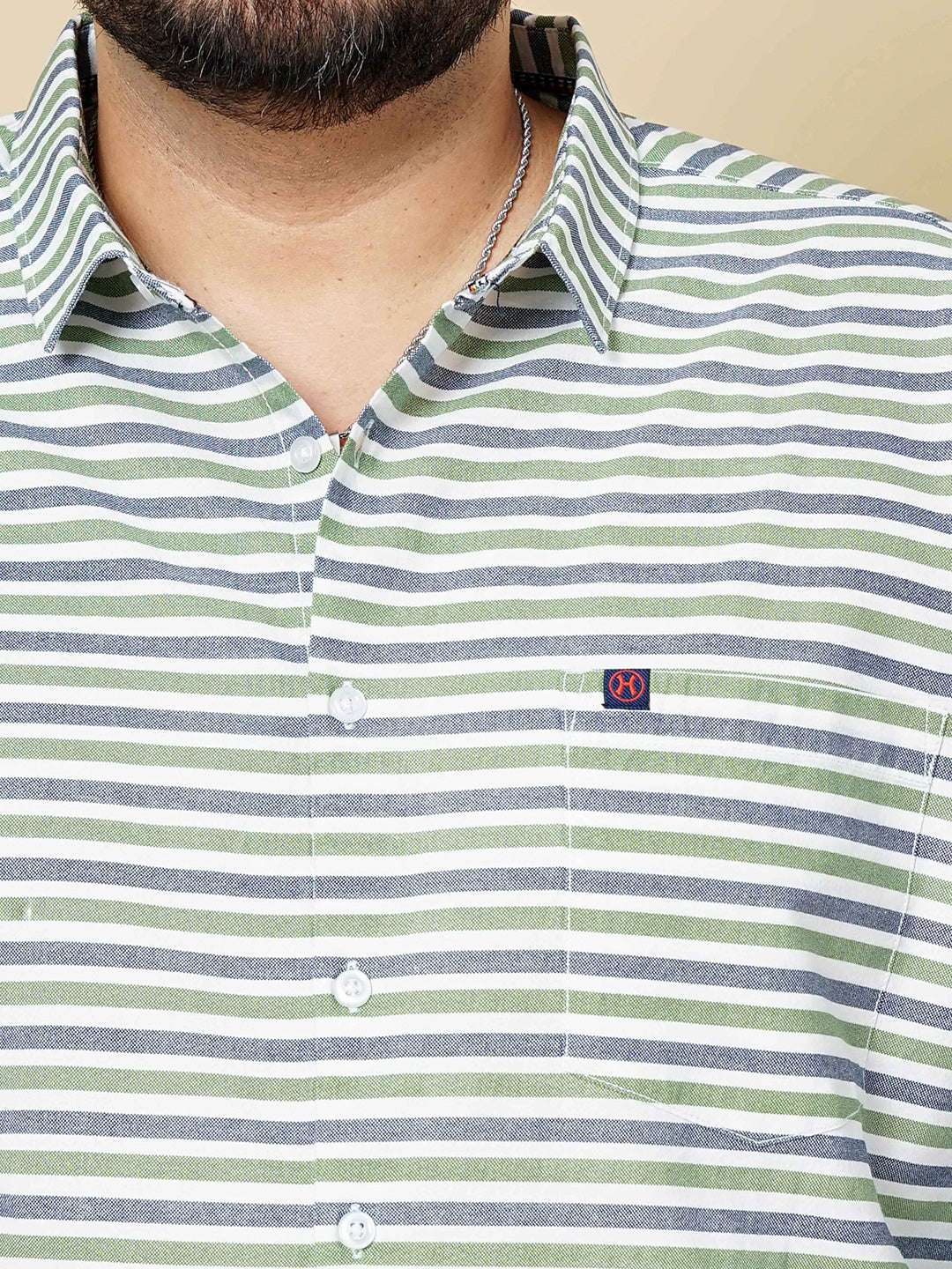 Shop Hardsoda Men Green Plus Size Horizontal Stripes Casual Shirt Online.