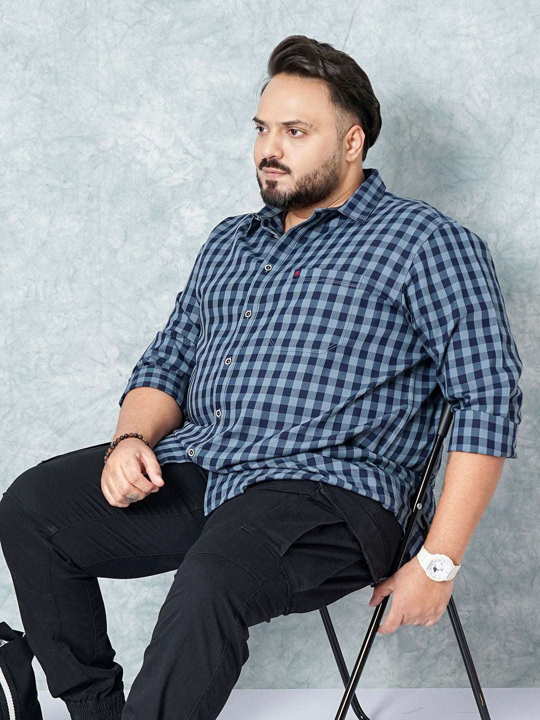 Shop Hardsoda Men Grey Plus Size Checked Casual Shirt Online.