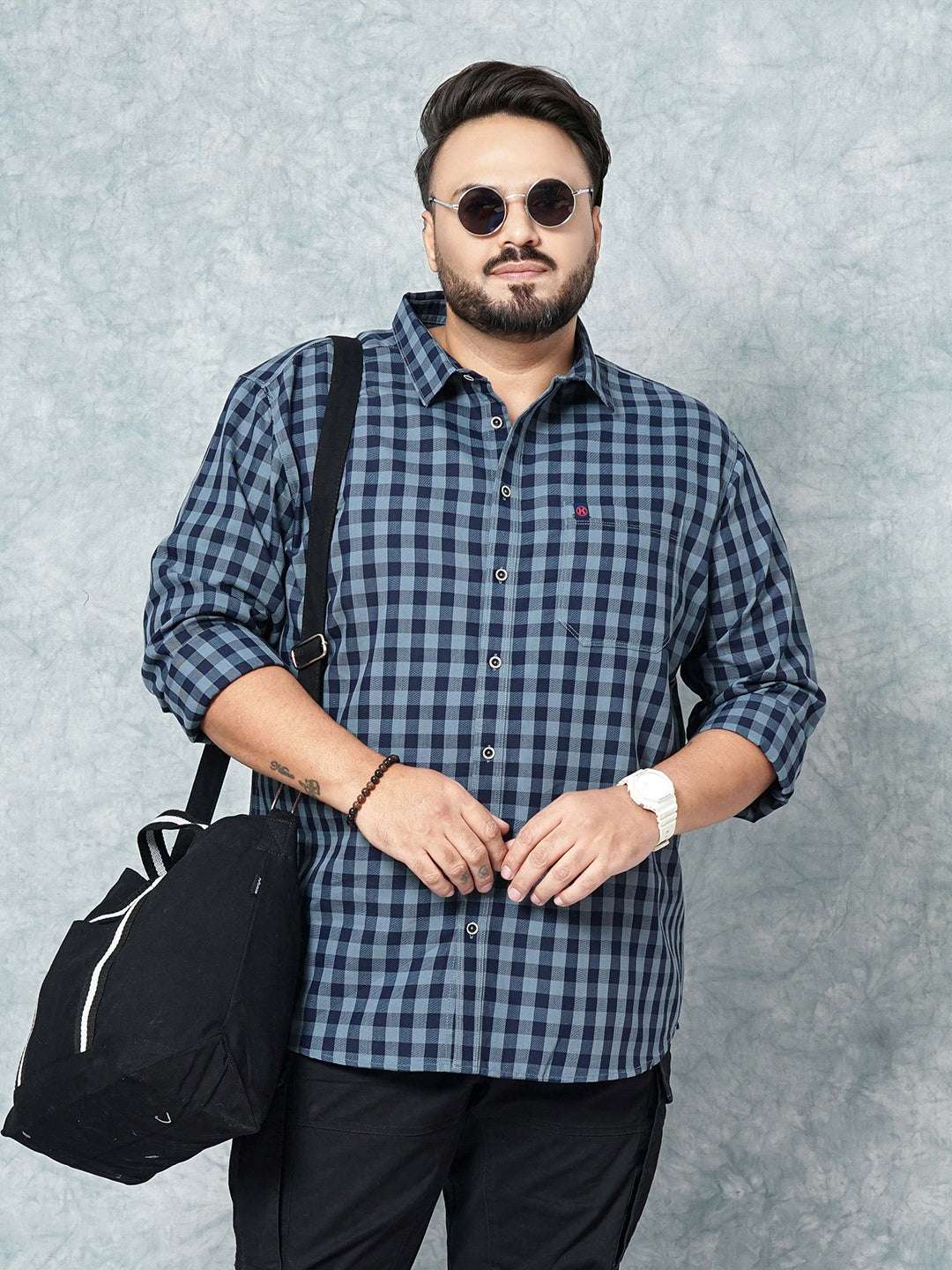 Shop Hardsoda Men Grey Plus Size Checked Casual Shirt Online.