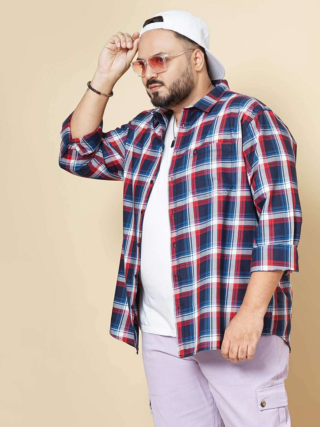 Shop Hardsoda Men Navy Plus Size Checked Casual Shirt Online.