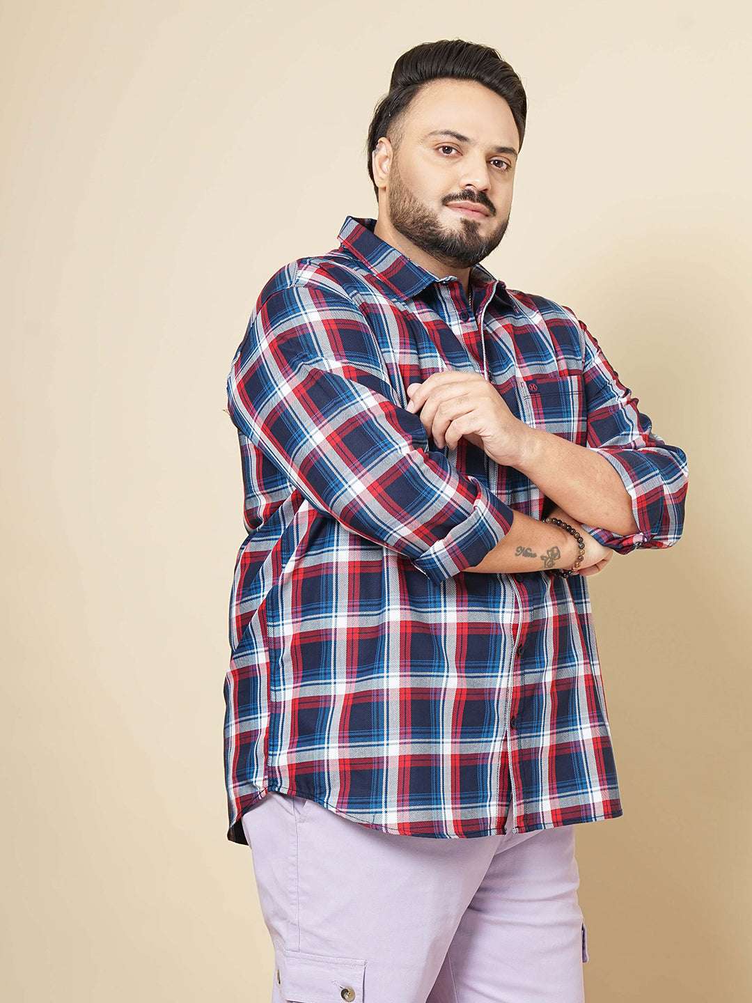 Shop Hardsoda Men Navy Plus Size Checked Casual Shirt Online.