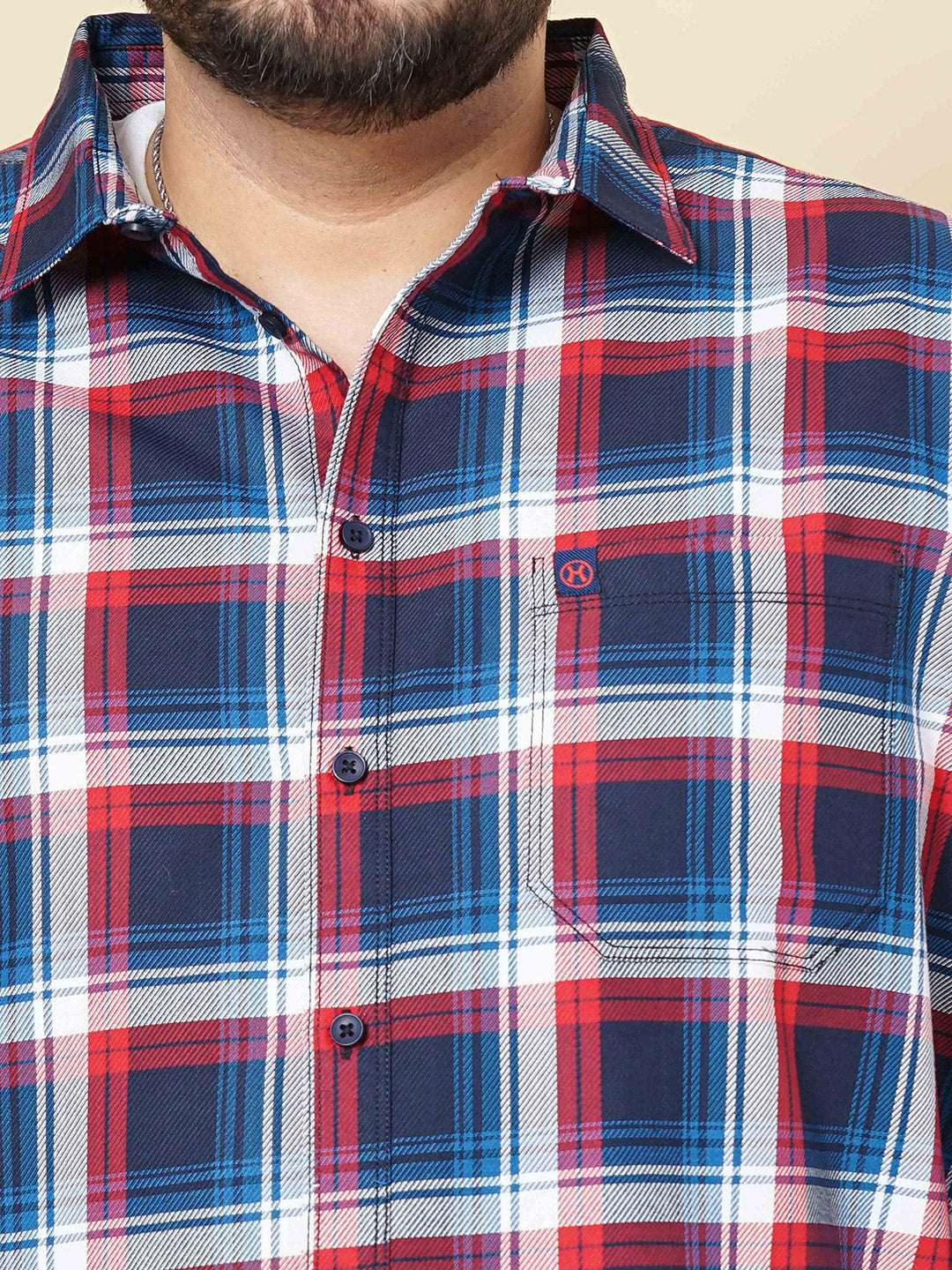 Shop Hardsoda Men Navy Plus Size Checked Casual Shirt Online.