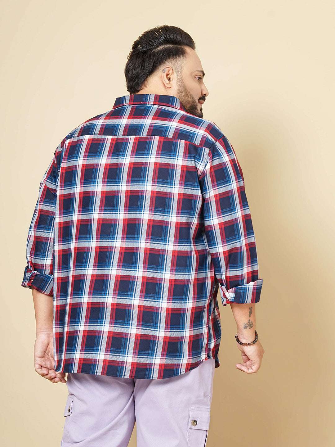 Shop Hardsoda Men Navy Plus Size Checked Casual Shirt Online.