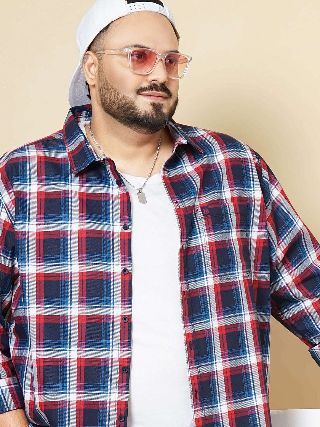 Shop Hardsoda Men Navy Plus Size Checked Casual Shirt Online.