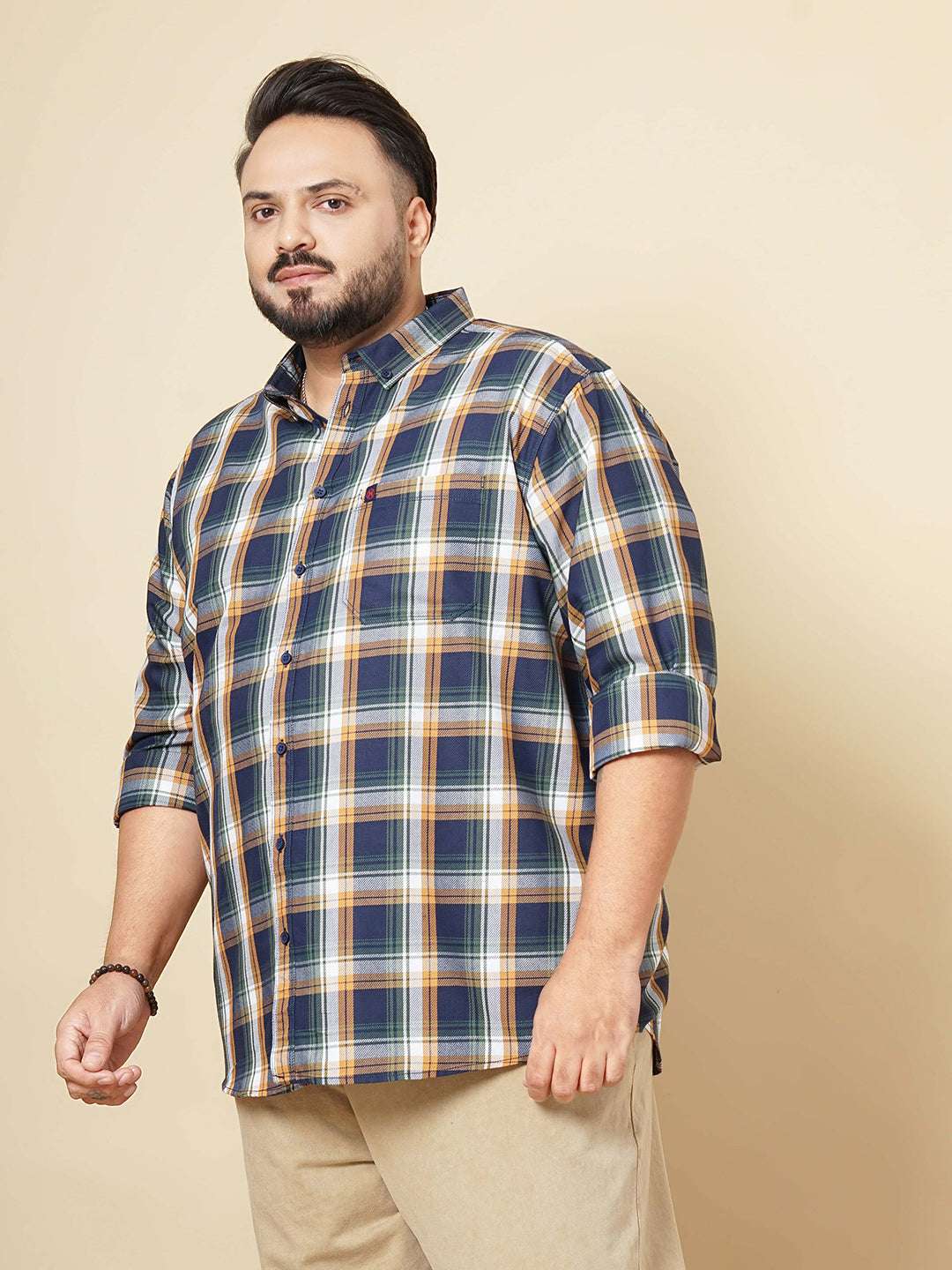 Shop Hardsoda Men Navy Plus Size Checked Casual Shirt Online.