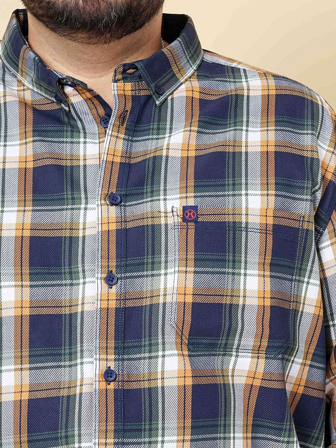 Shop Hardsoda Men Navy Plus Size Checked Casual Shirt Online.