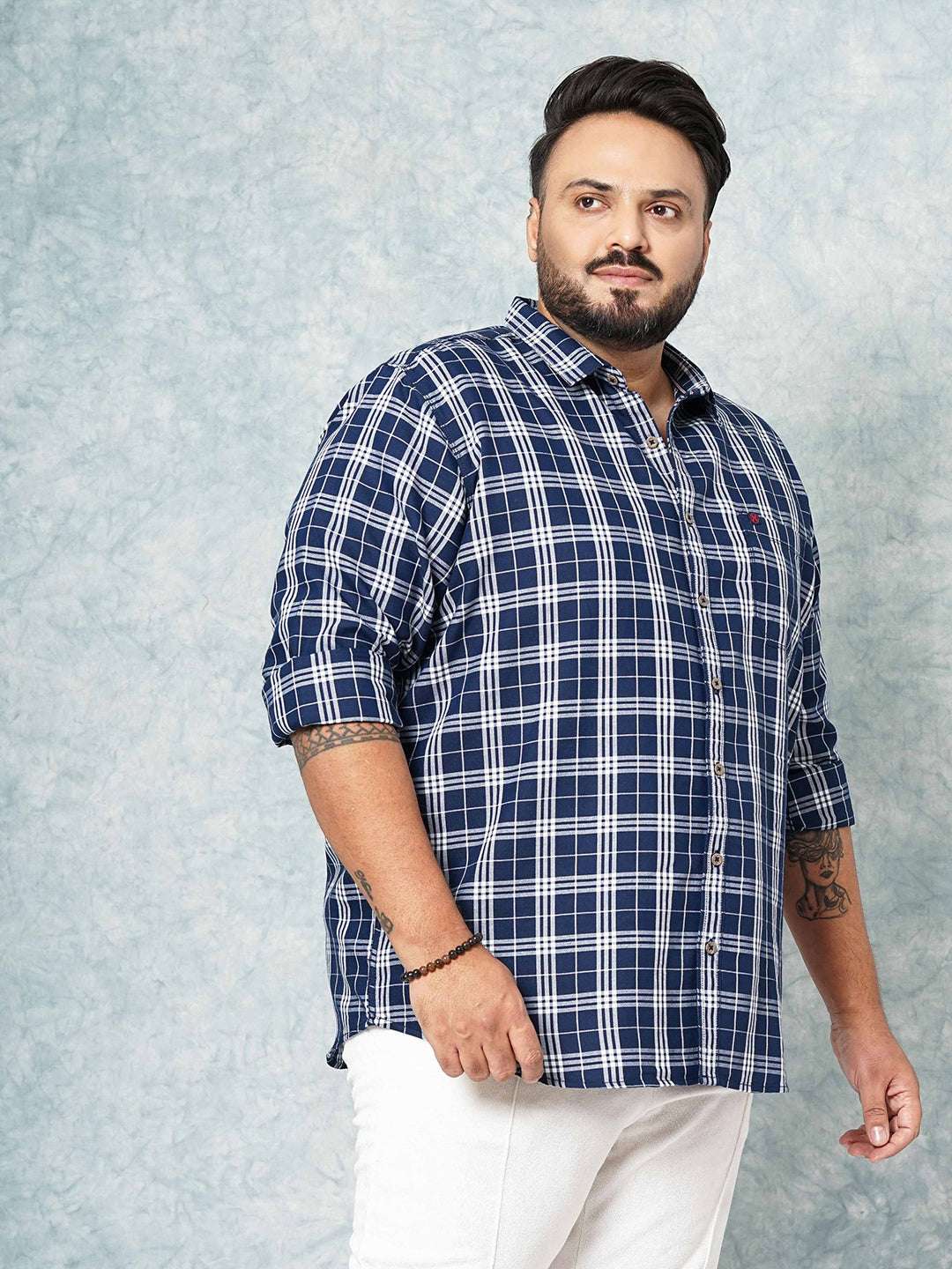 Shop Hardsoda Men Navy Plus Size Checked Casual Shirt Online.