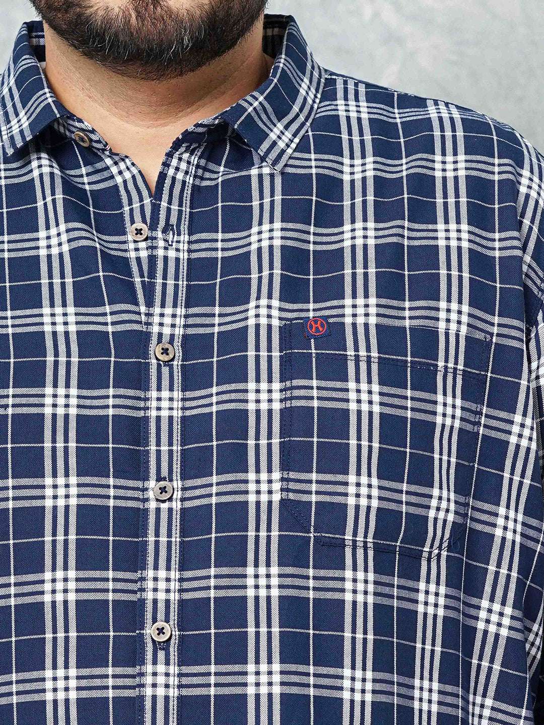 Shop Hardsoda Men Navy Plus Size Checked Casual Shirt Online.