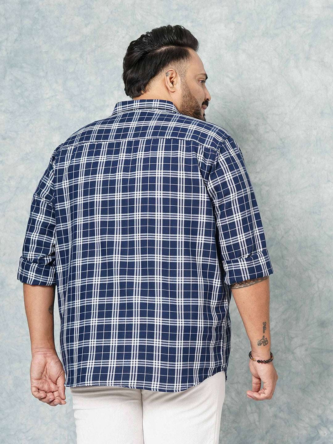 Shop Hardsoda Men Navy Plus Size Checked Casual Shirt Online.