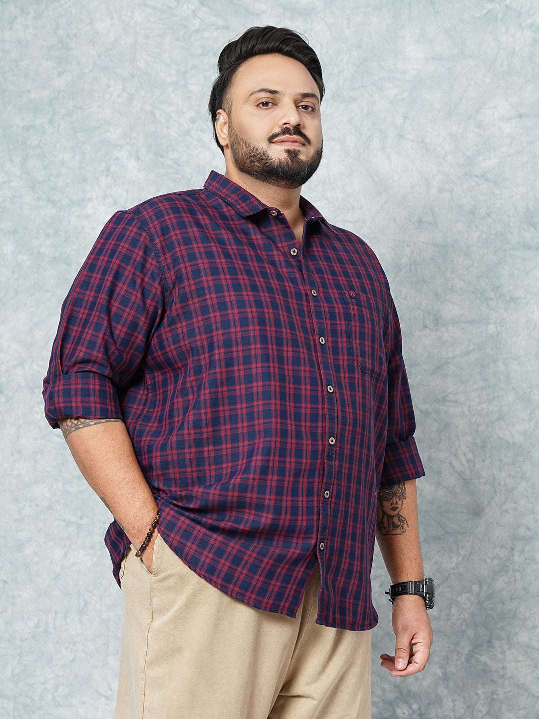 Shop Hardsoda Men Navy Plus Size Checked Casual Shirt Online.