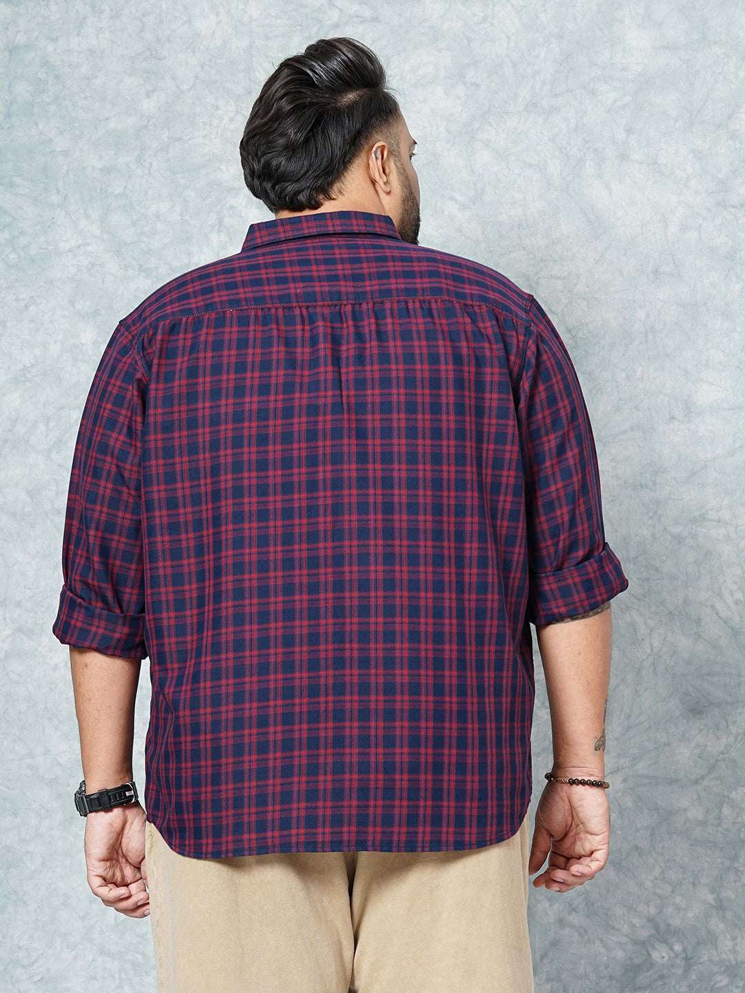 Shop Hardsoda Men Navy Plus Size Checked Casual Shirt Online.