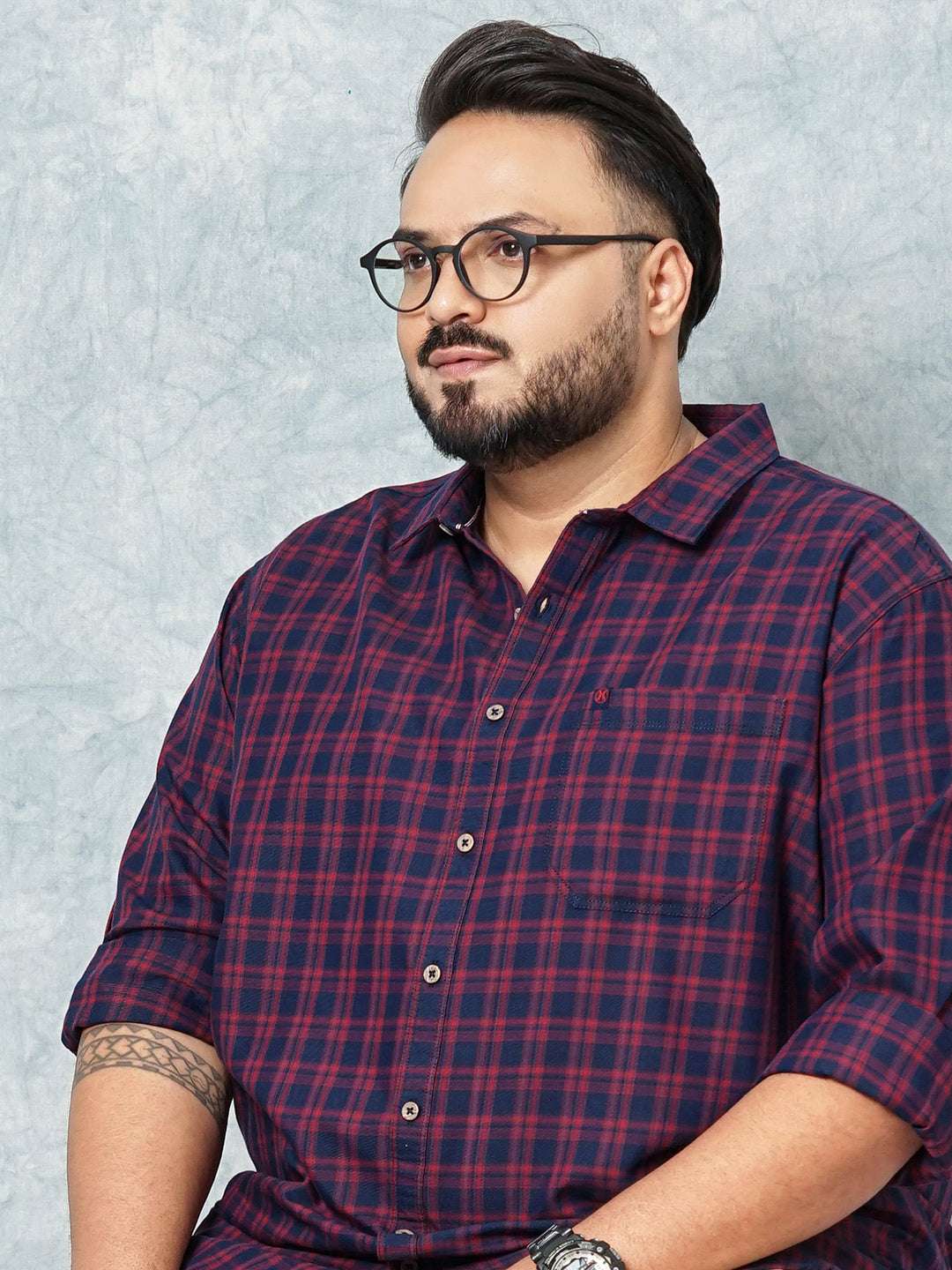 Shop Hardsoda Men Navy Plus Size Checked Casual Shirt Online.