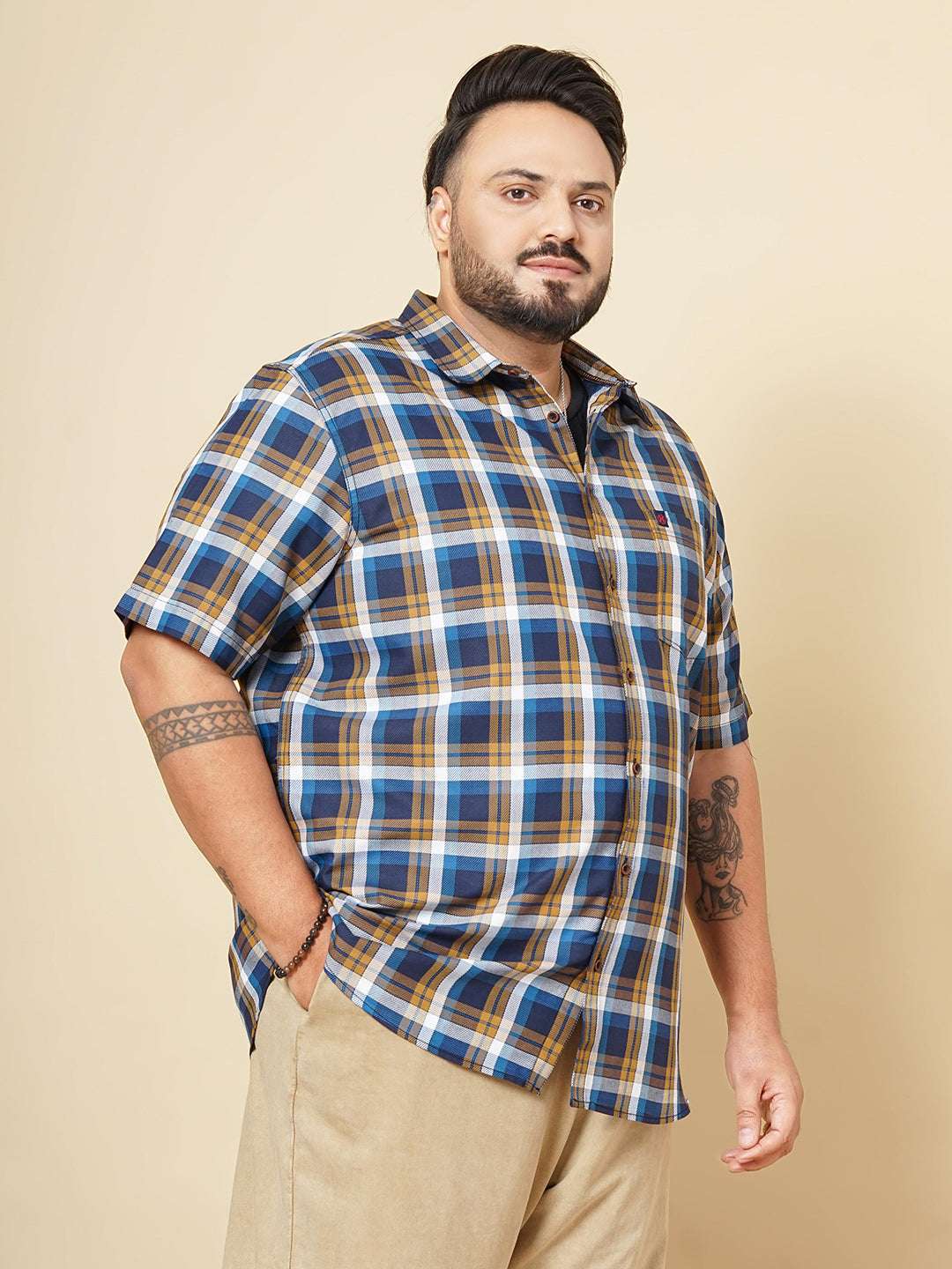 Shop Hardsoda Men Navy Plus Size Checked Casual Shirt Online.