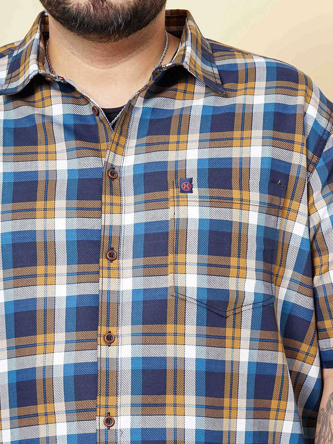 Shop Hardsoda Men Navy Plus Size Checked Casual Shirt Online.