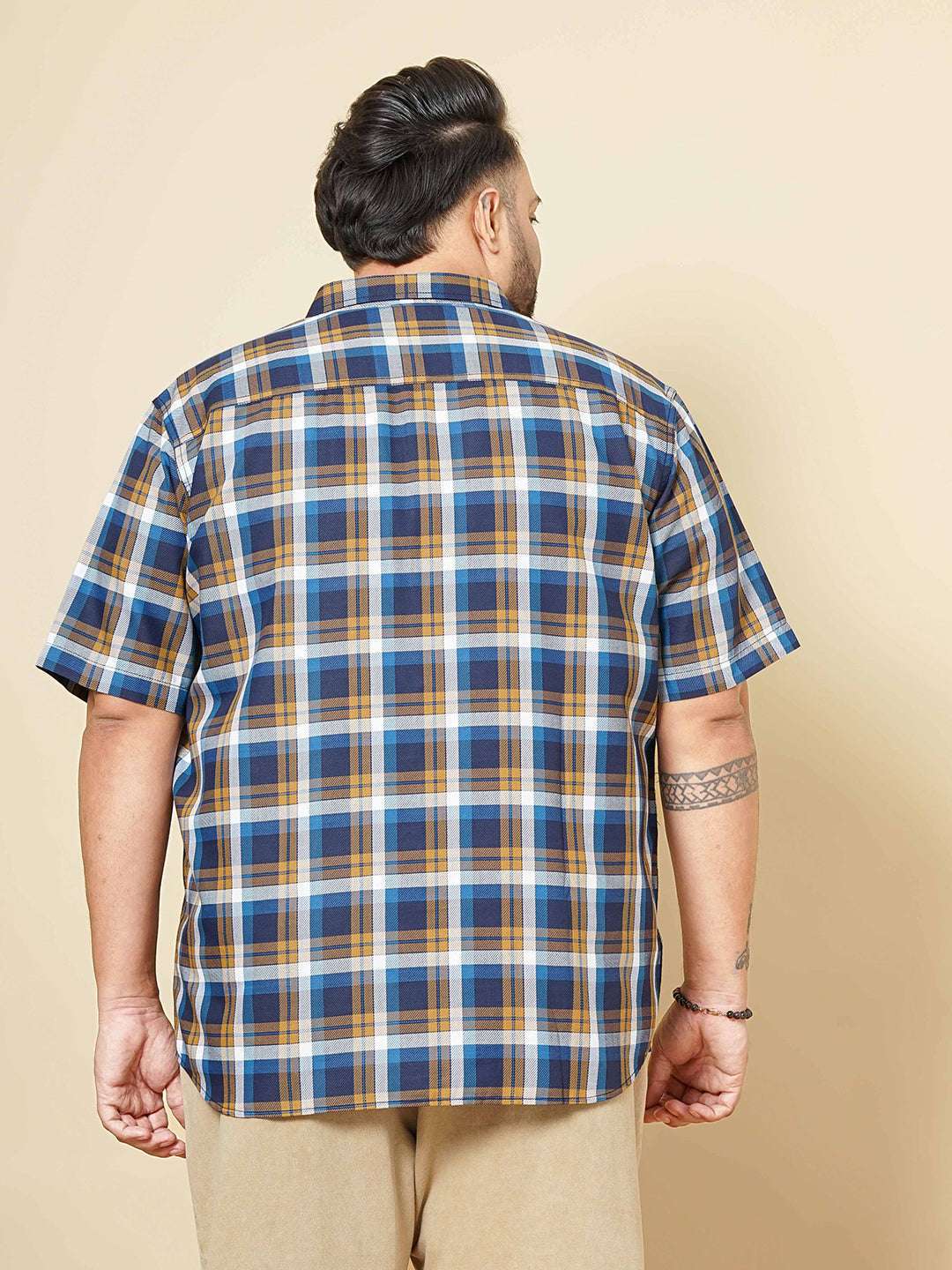 Shop Hardsoda Men Navy Plus Size Checked Casual Shirt Online.