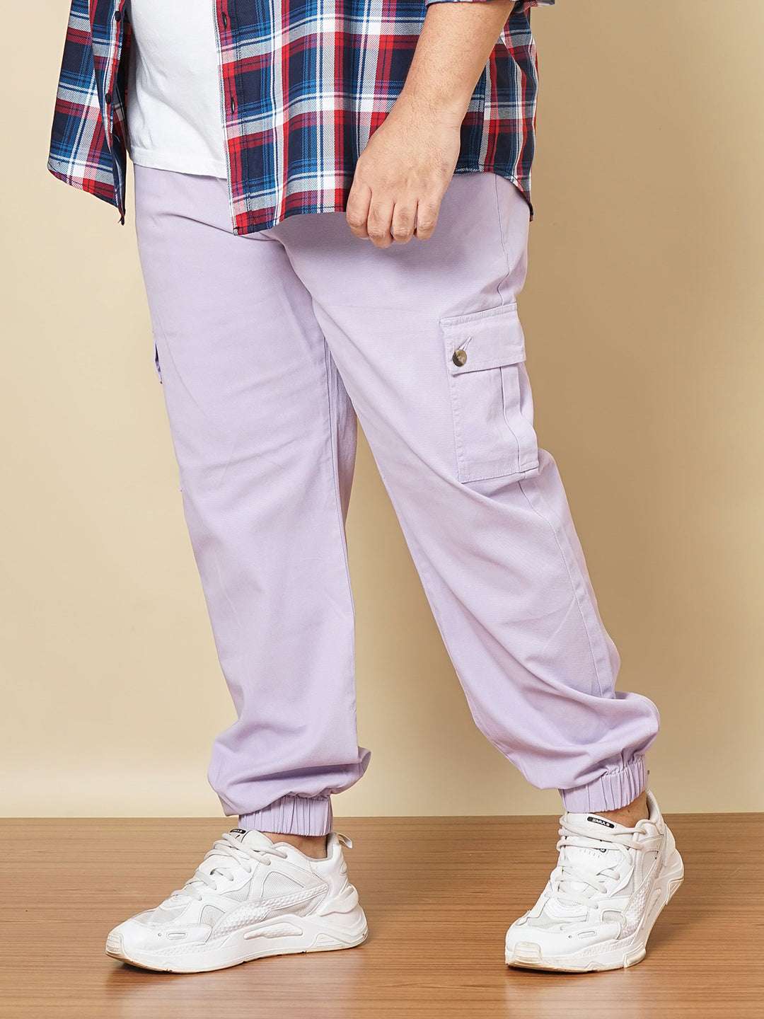 Shop Hardsoda Men Purple Plus Size Solid Cargo Jogger Online.