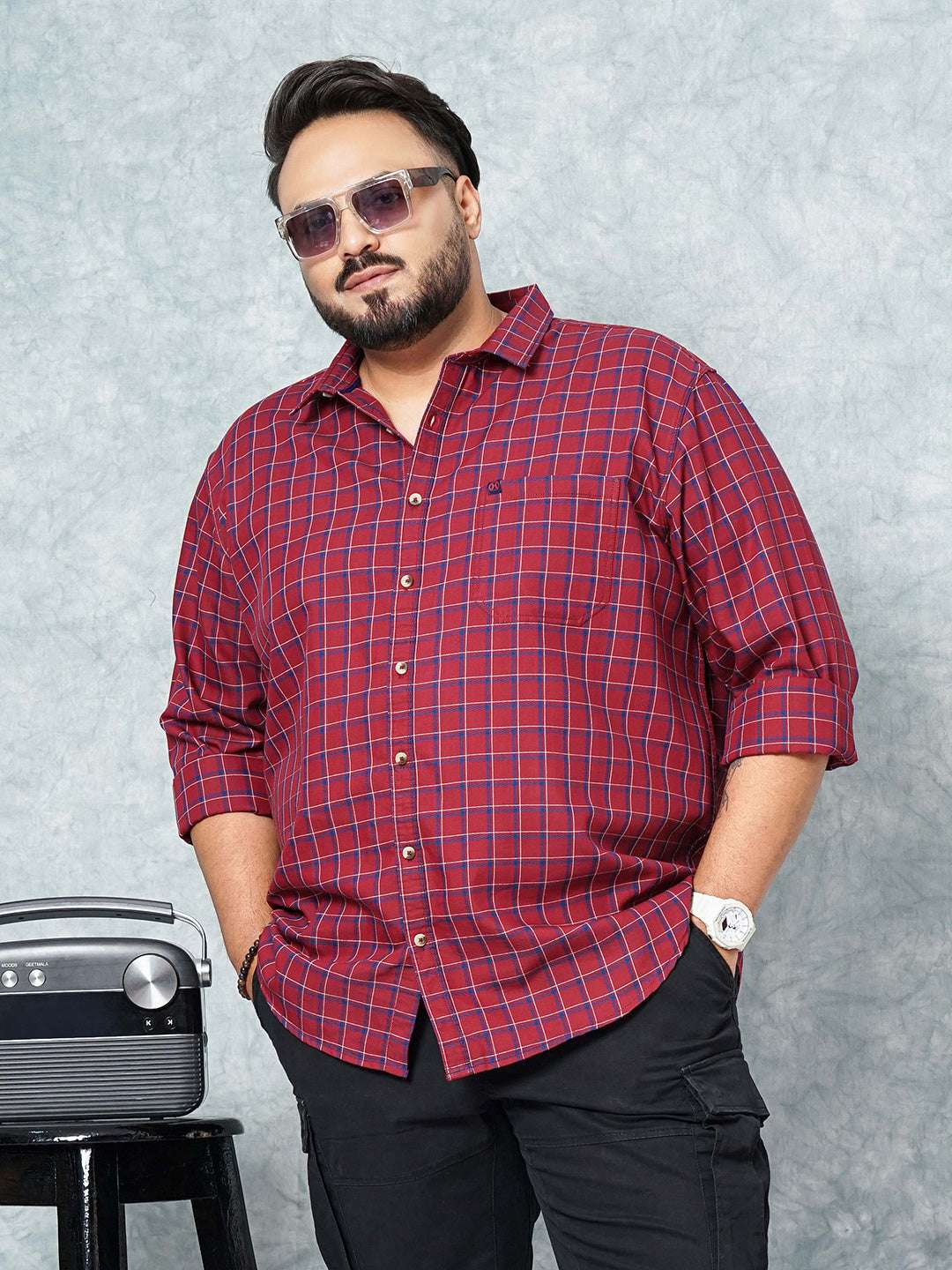 Shop Hardsoda Men Red Plus Size Checked Casual Shirt Online.