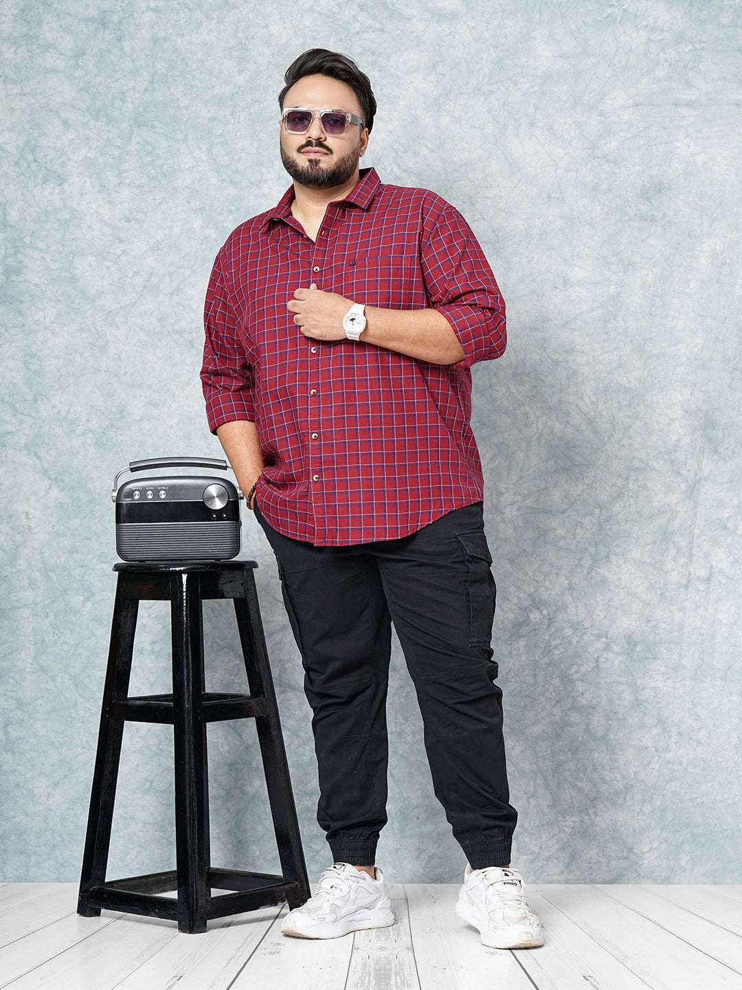 Shop Hardsoda Men Red Plus Size Checked Casual Shirt Online.