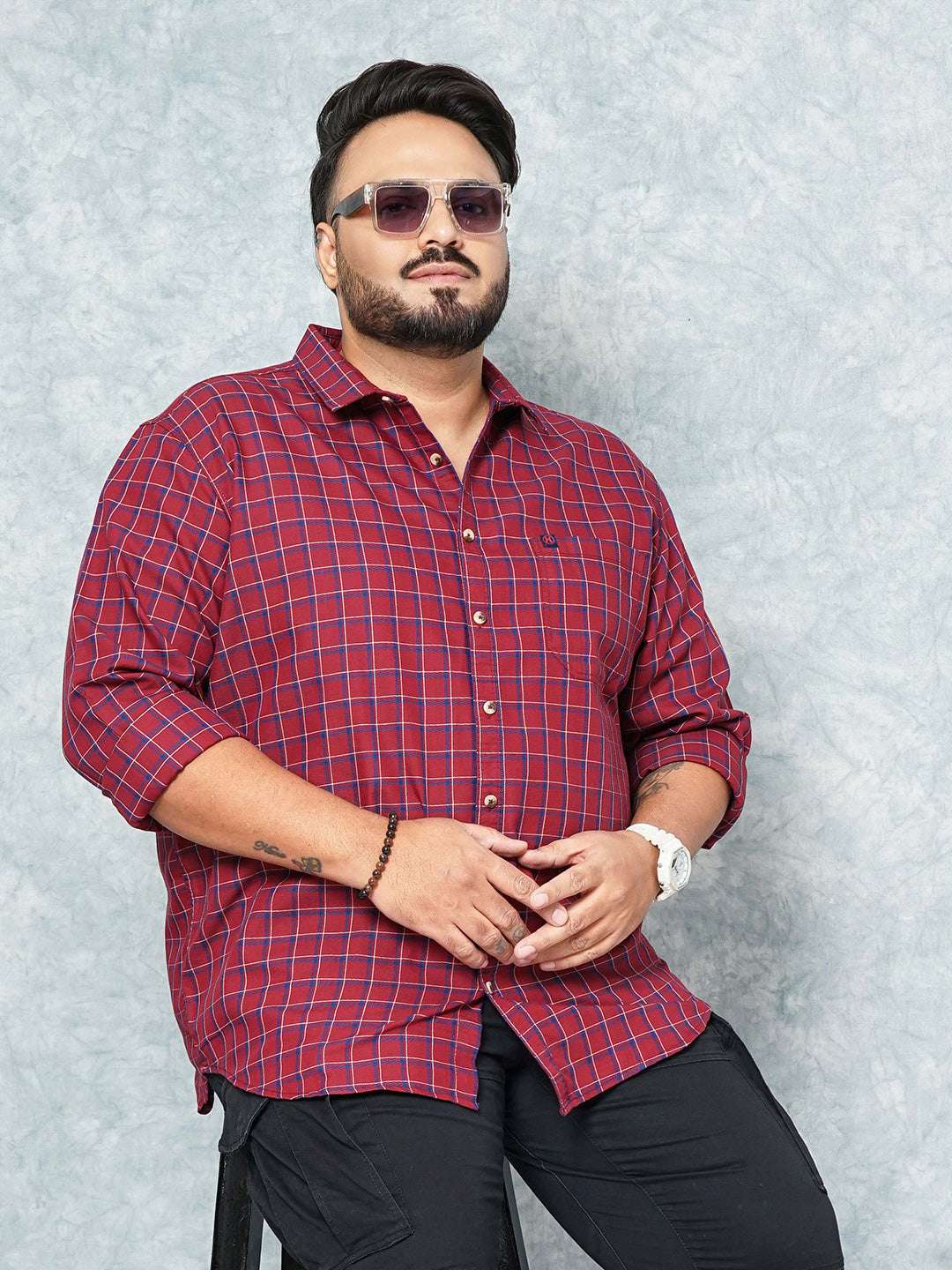 Shop Hardsoda Men Red Plus Size Checked Casual Shirt Online.