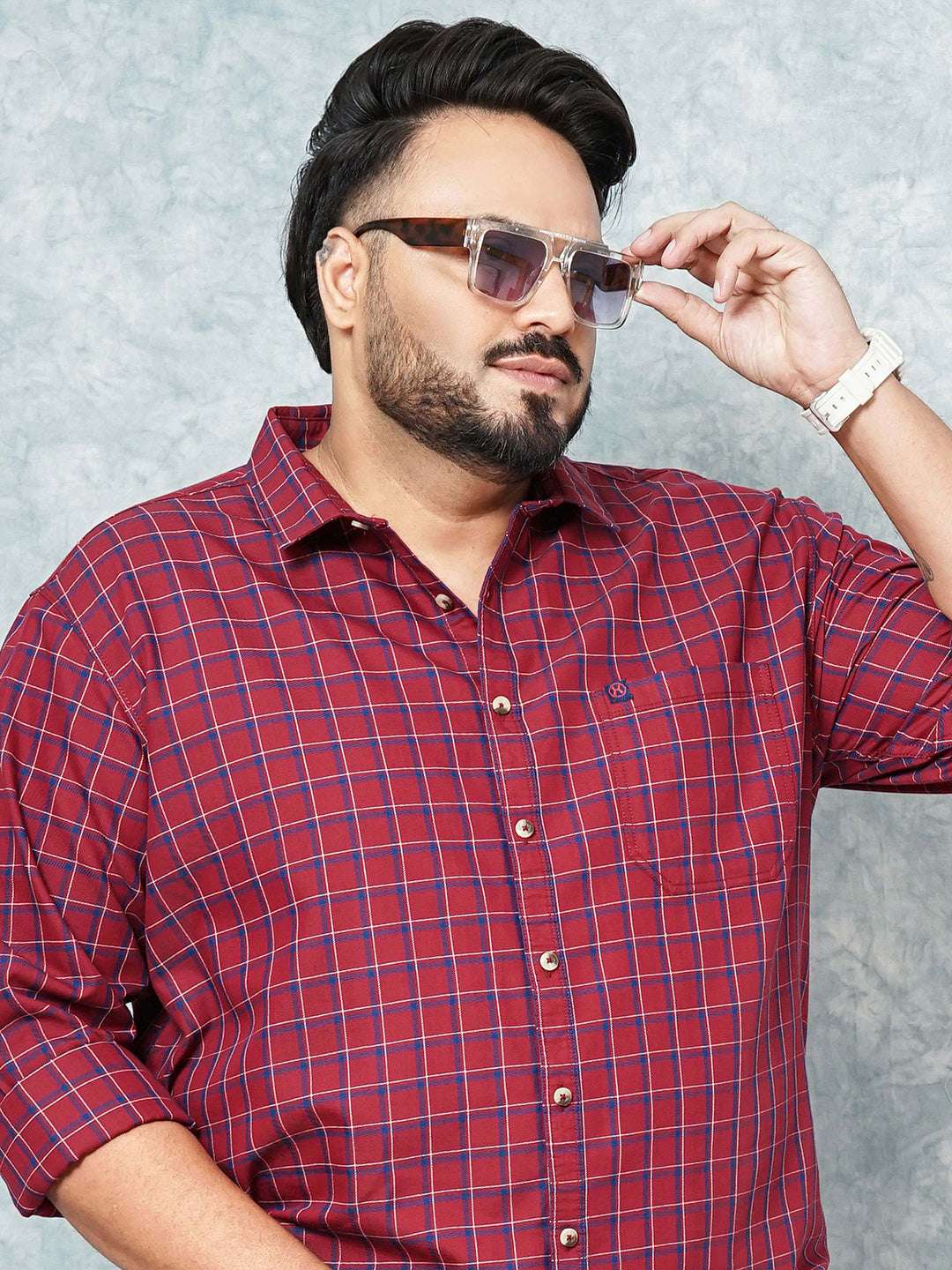 Shop Hardsoda Men Red Plus Size Checked Casual Shirt Online.