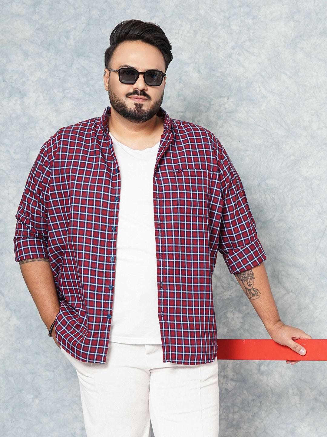 Shop Hardsoda Men Red Plus Size Checked Casual Shirt Online.