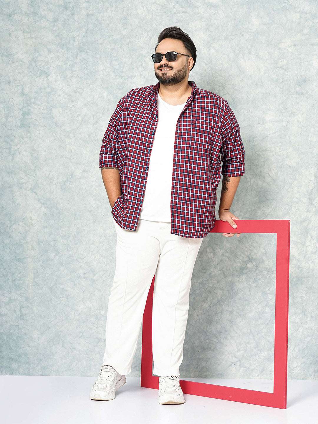 Shop Hardsoda Men Red Plus Size Checked Casual Shirt Online.