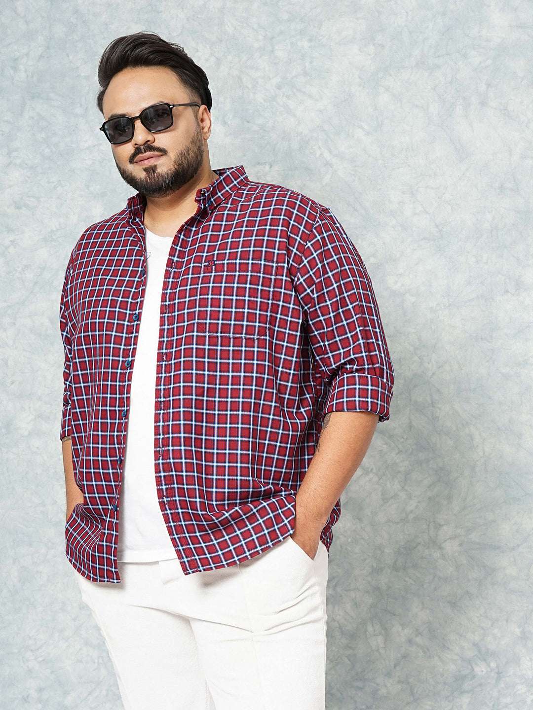 Shop Hardsoda Men Red Plus Size Checked Casual Shirt Online.