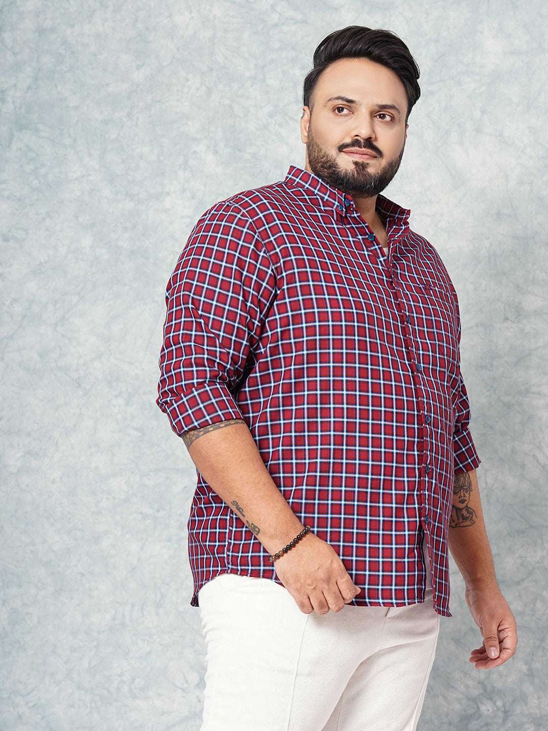 Shop Hardsoda Men Red Plus Size Checked Casual Shirt Online.