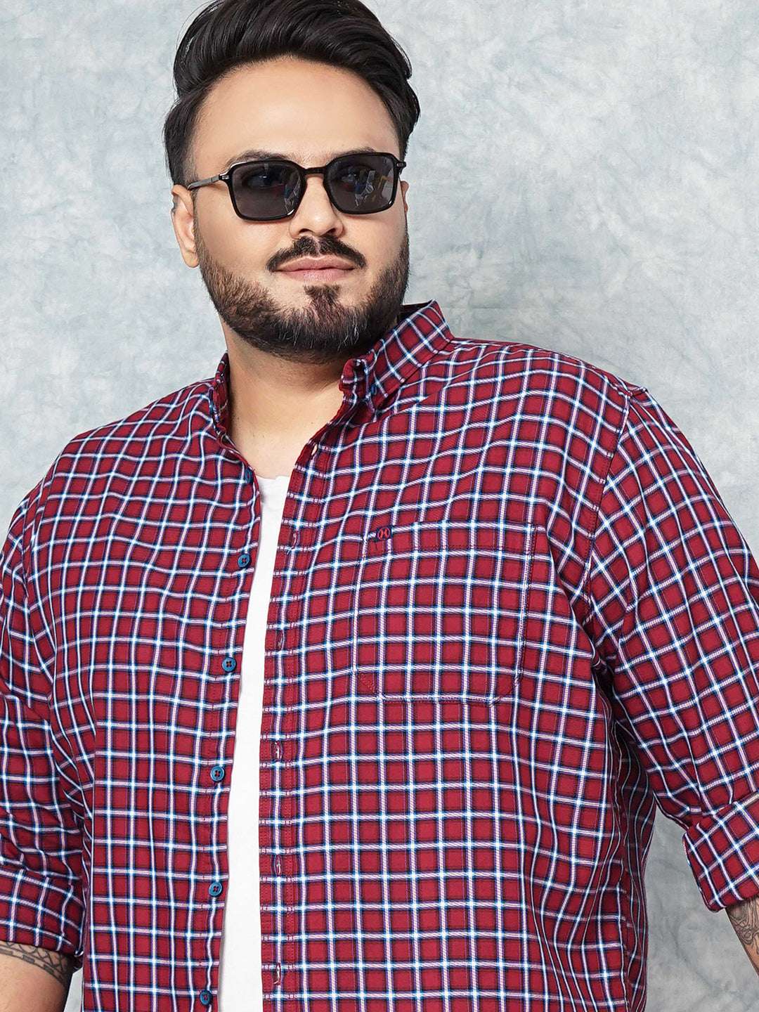 Shop Hardsoda Men Red Plus Size Checked Casual Shirt Online.