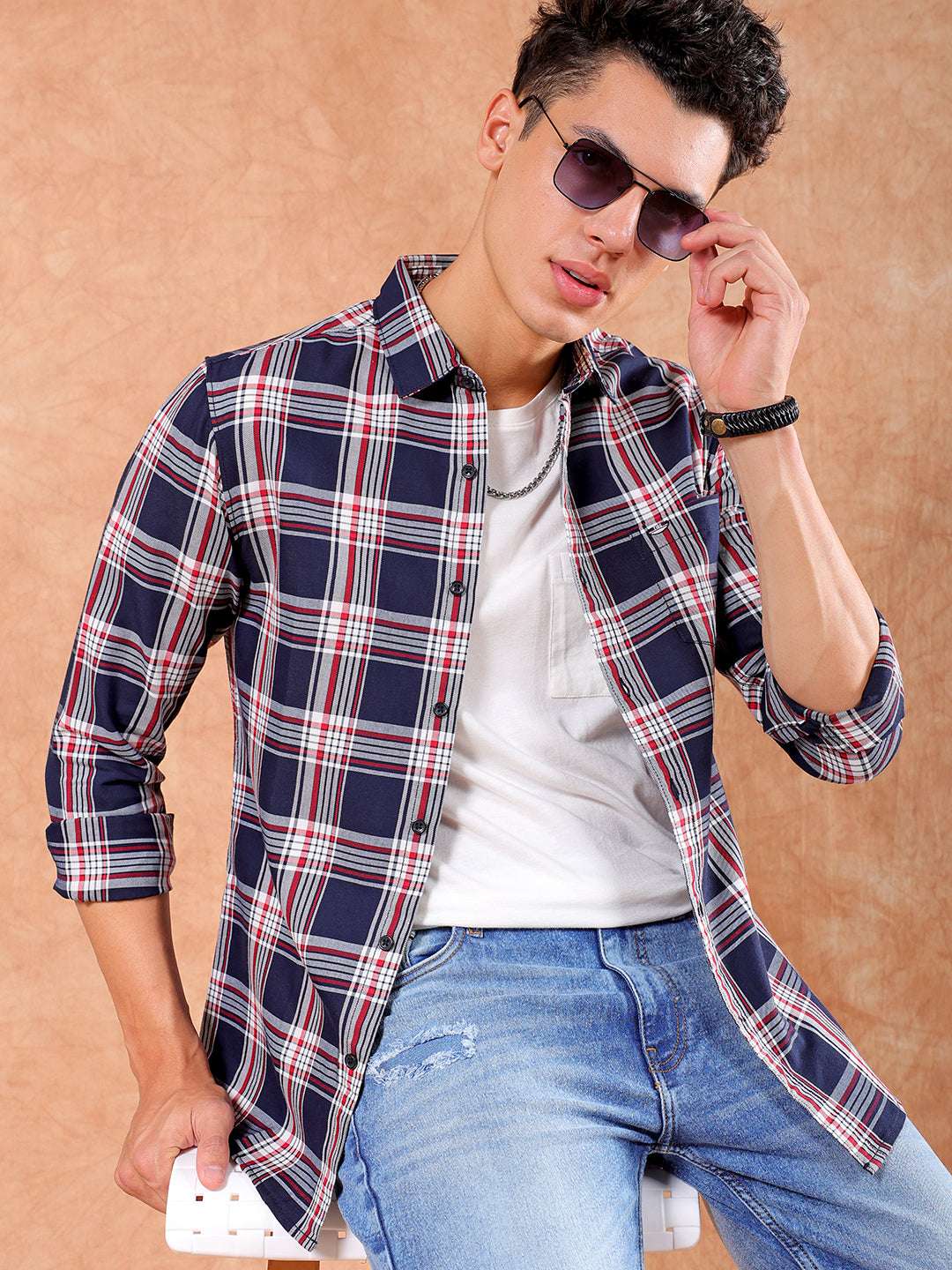 Shop Men's Checked Slim Fit Shirt Online.