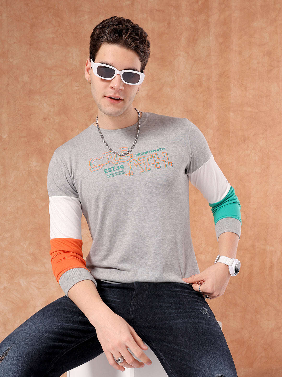 Shop Men Colourblocked T-Shirt Online.