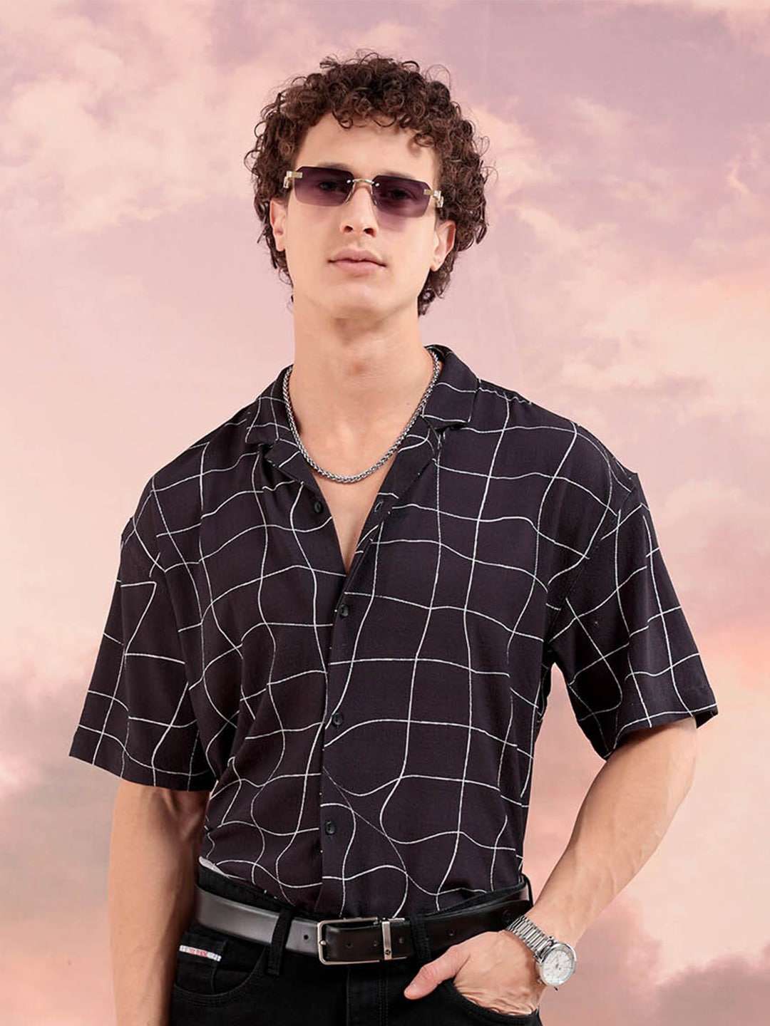 Shop Men Distorted Checked Relaxed Fit Shirt Online.