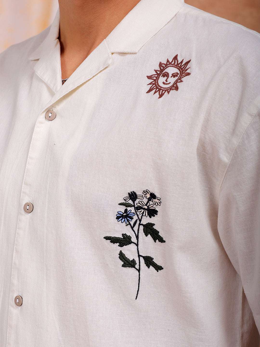 Shop Men Placement Embroidered Relaxed Fit Shirt Online.