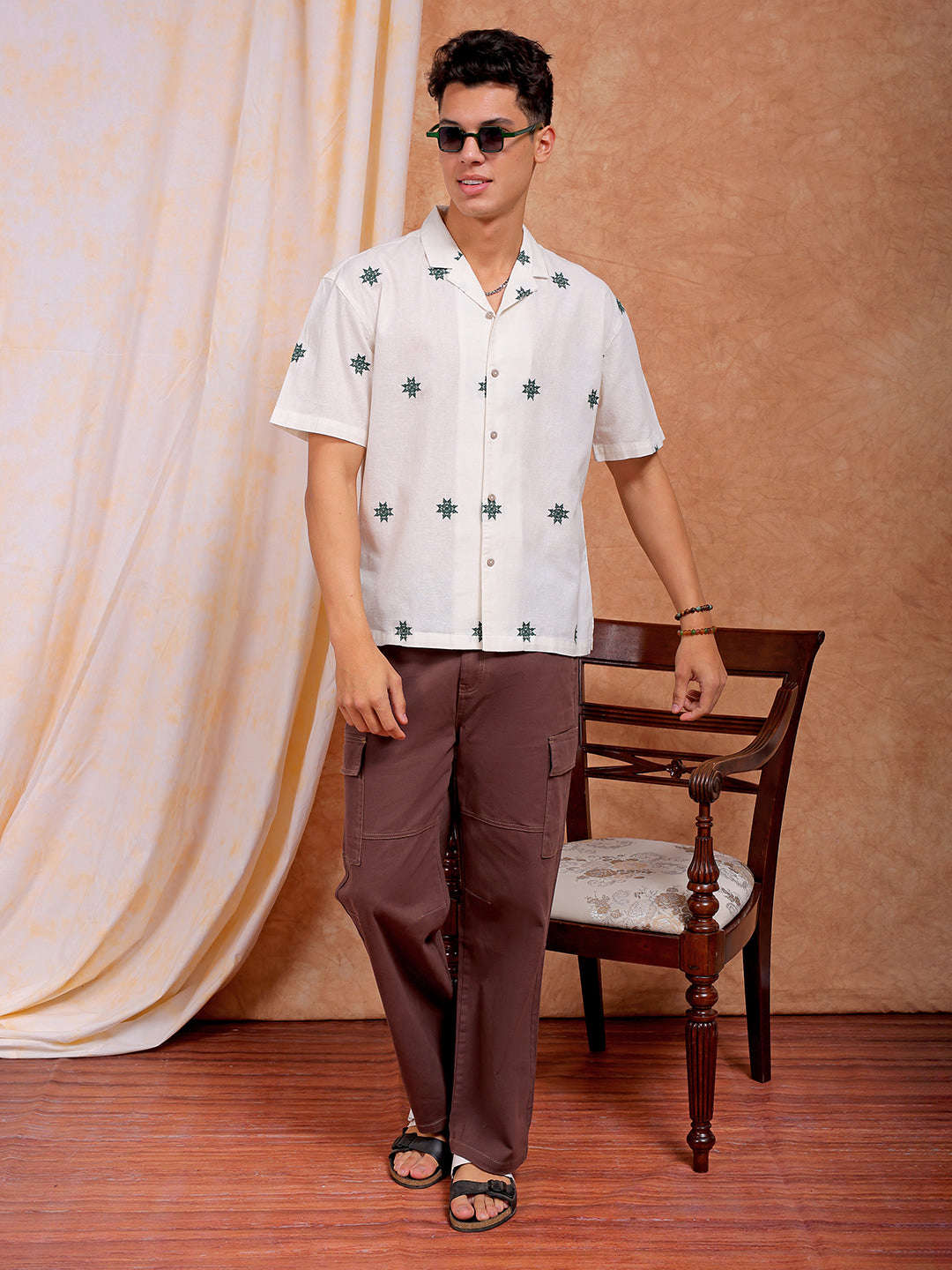 Shop Men Embroidered Relaxed Fit Resort Wear Shirt Online.