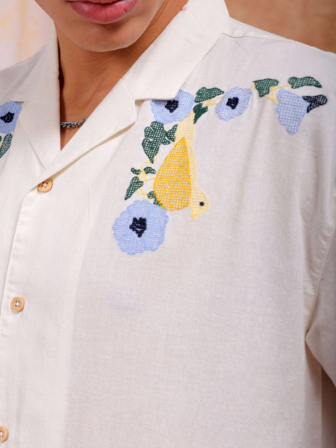 Shop Men Embroidered Relaxed Fit Resort Wear Shirt Online.