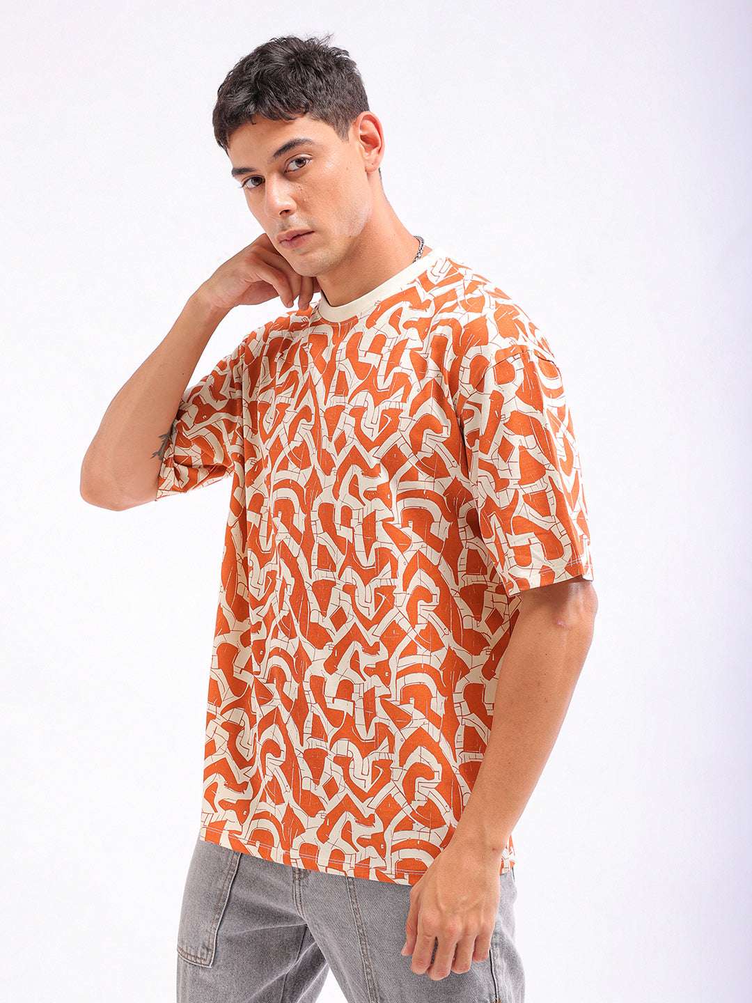 Shop Men Printed Oversized Fit T-Shirt Online.